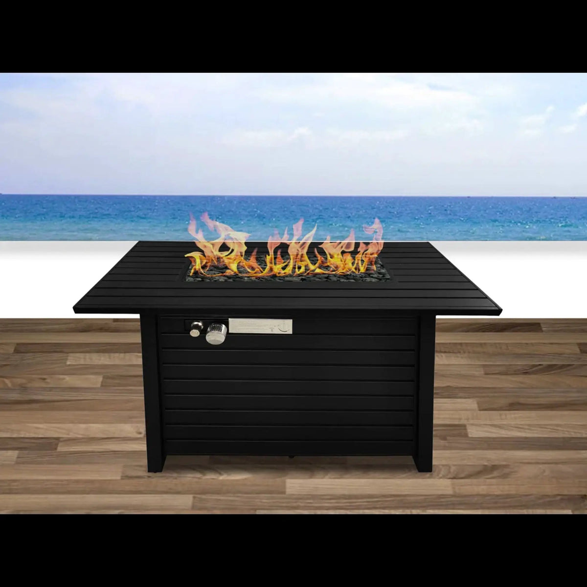 Black Fire Pit Table | Built-In Fire Pit | Dual Function Lid | Sleek Design