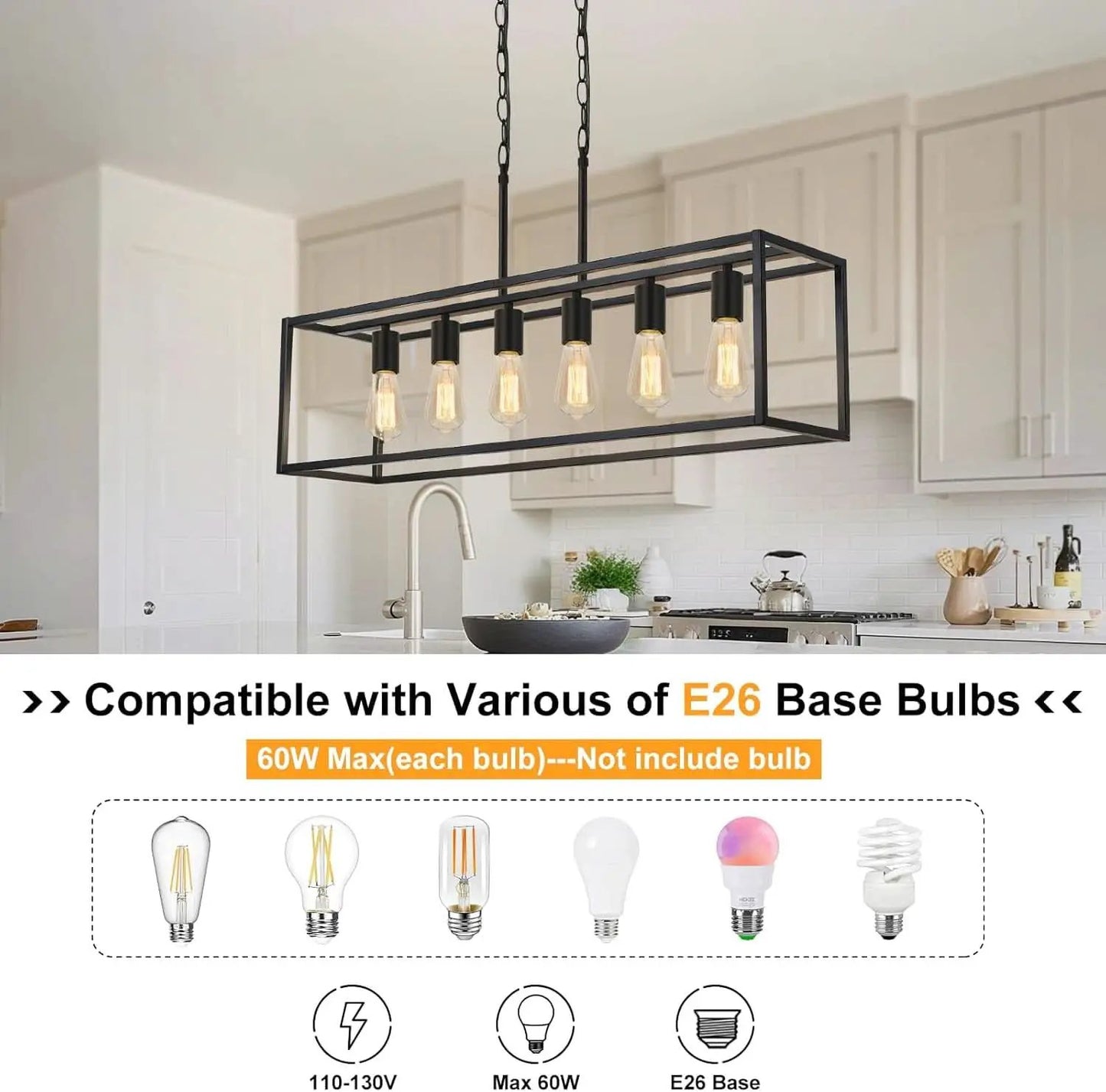 Six Light Black Linear Chandelier With Adjustable Height from PriceLows™