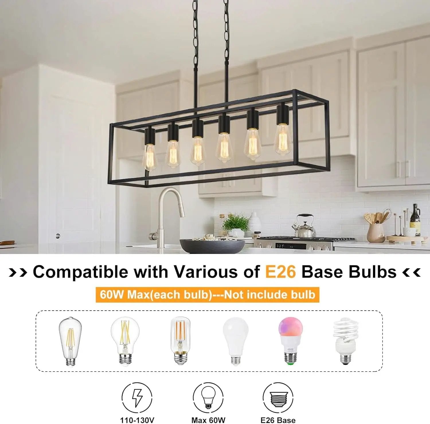 Six Light Black Linear Chandelier With Adjustable Height from PriceLows™
