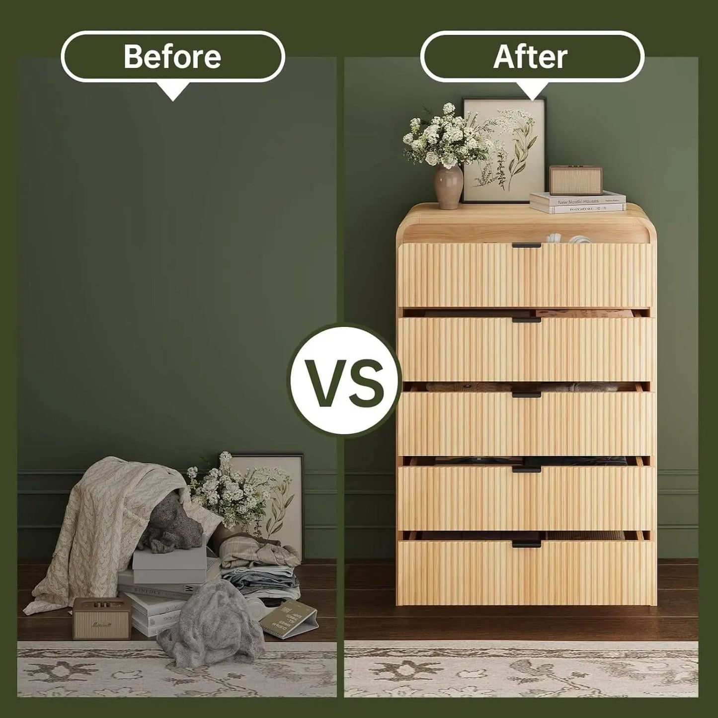 Natural Oak 48 Inch Modern Dresser With Fluted Fronts from PriceLows™