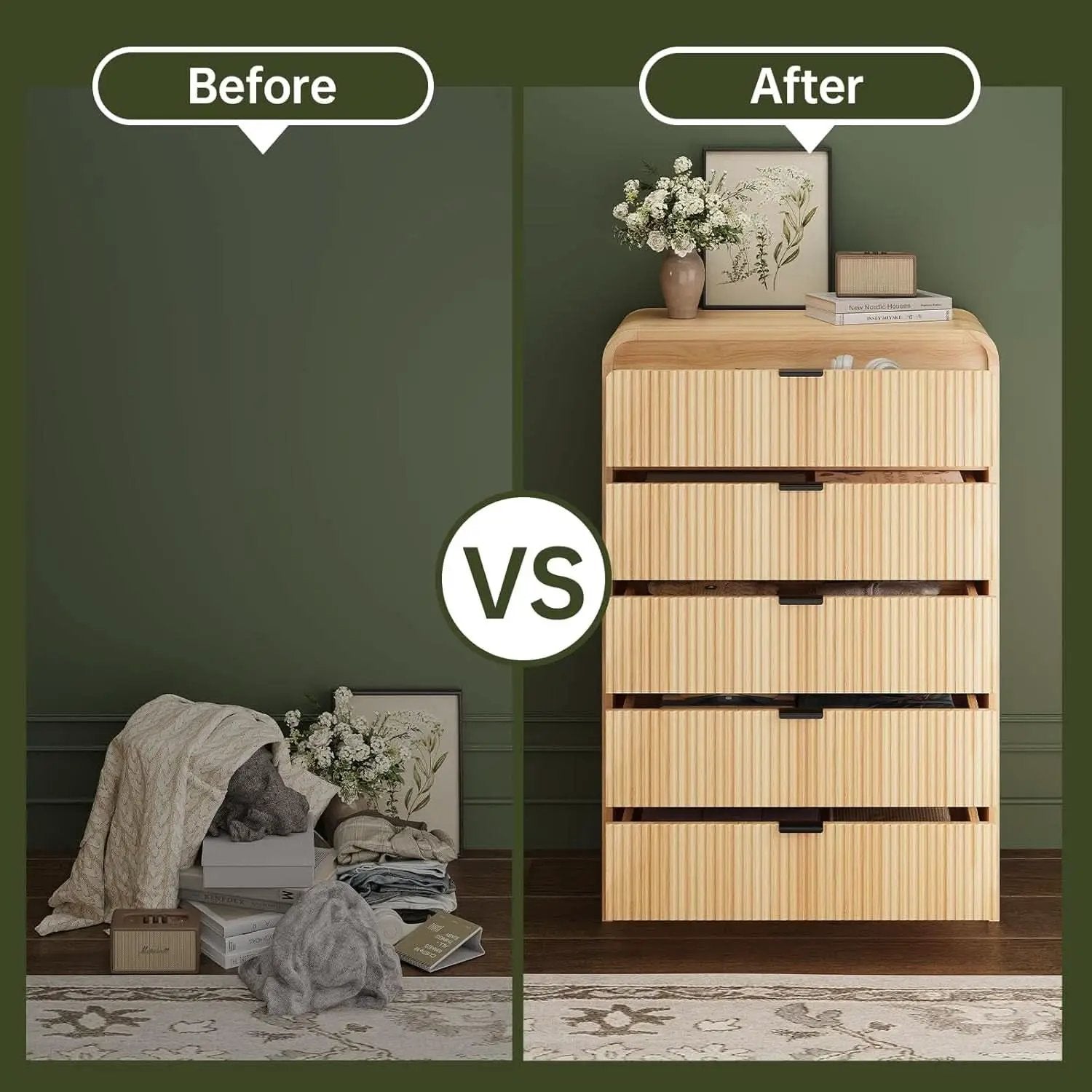 Natural Oak 48 Inch Modern Dresser With Fluted Fronts from PriceLows™