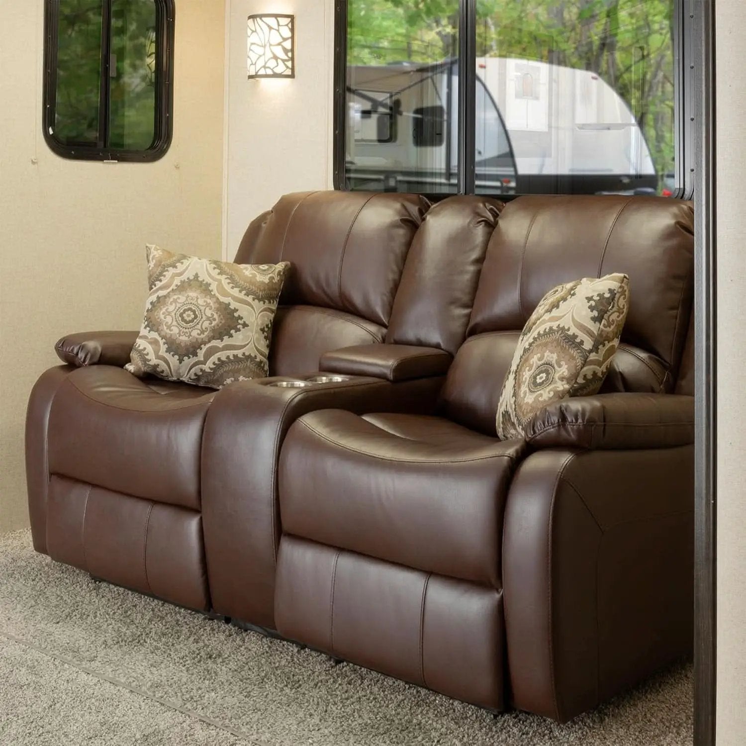 67 Inch Powered RV Wall Hugger Recliner Sofa Mahogany from PriceLows™