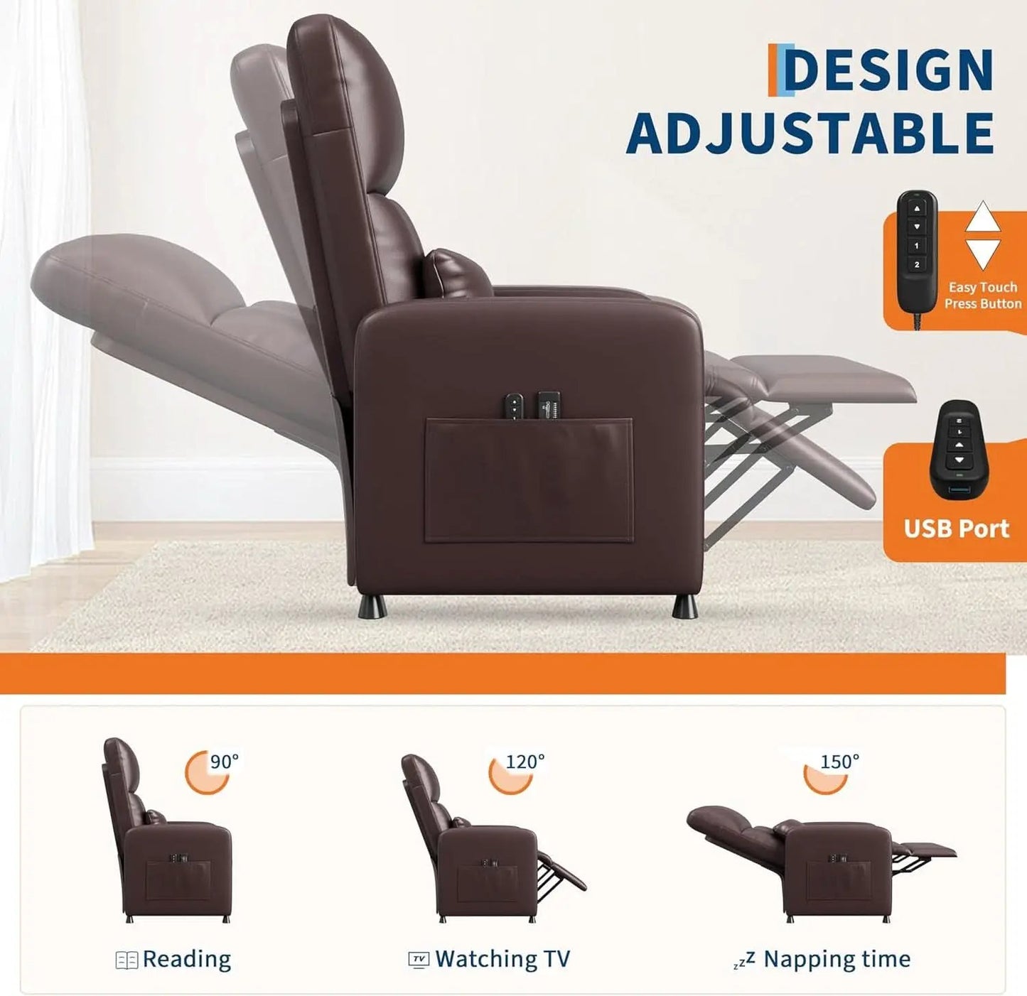 Power Recliner Chair With Heating Massage Tall Back from PriceLows™