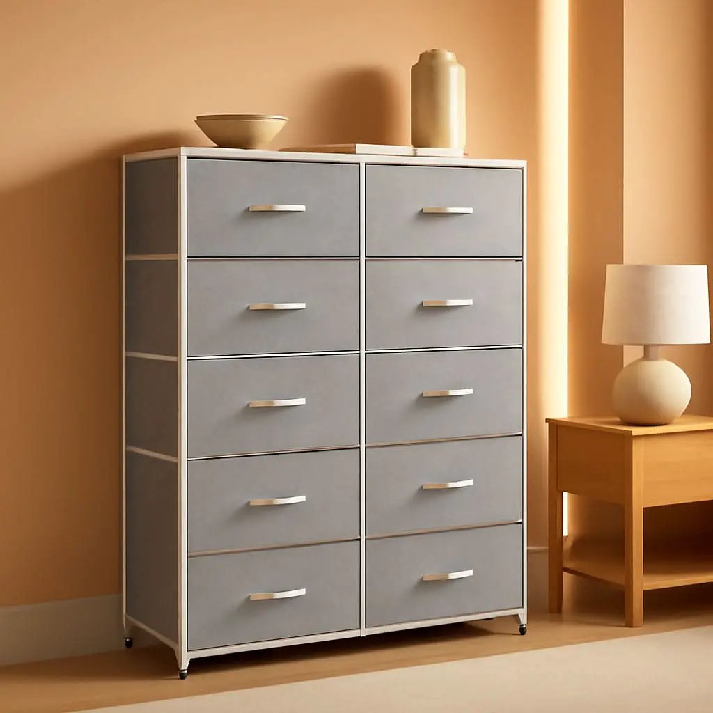 Light Grey Tall Dresser With 10 Drawers For Bedroom Storage from PriceLows™