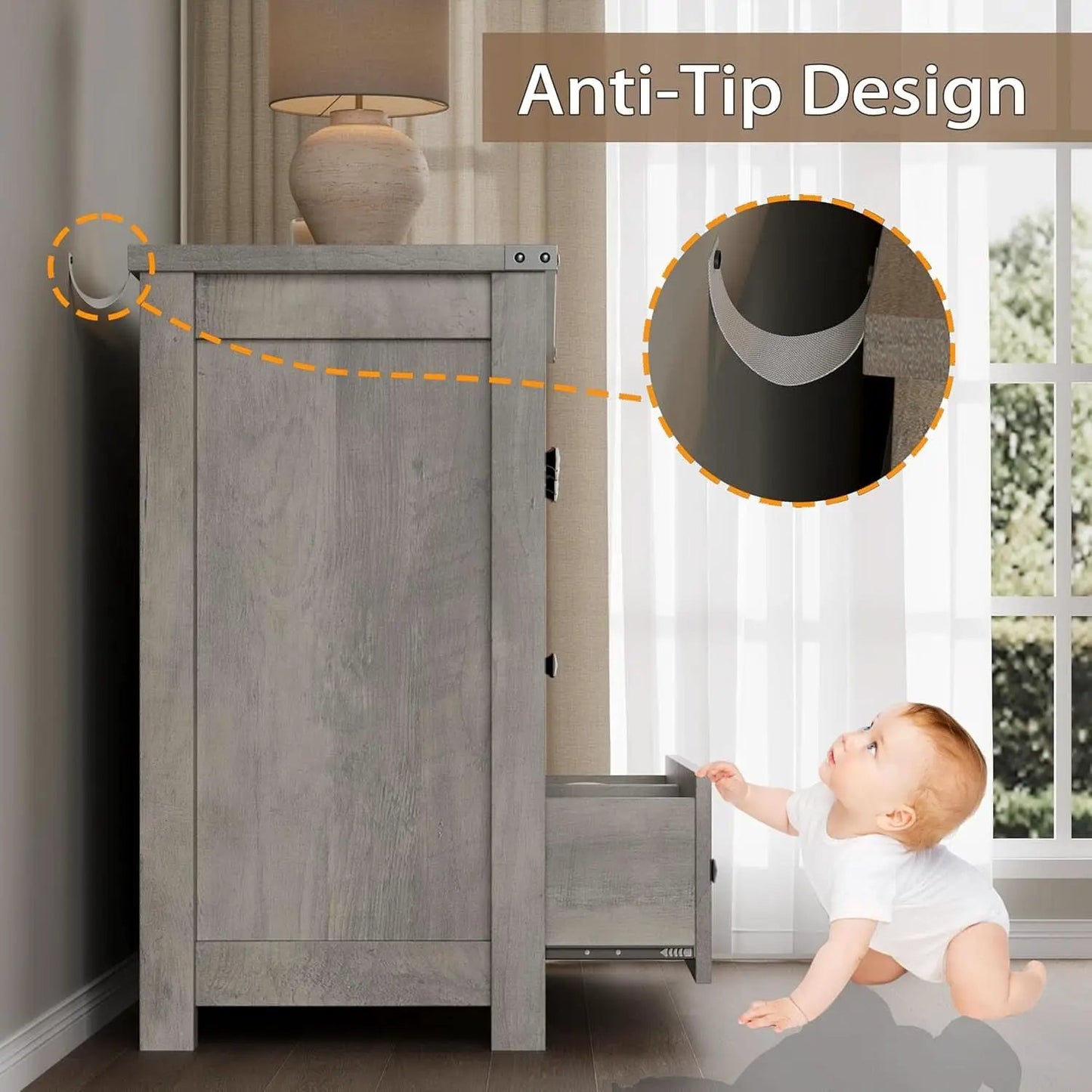 Six Drawer Dresser With Metal Handles Storage Unit from PriceLows™