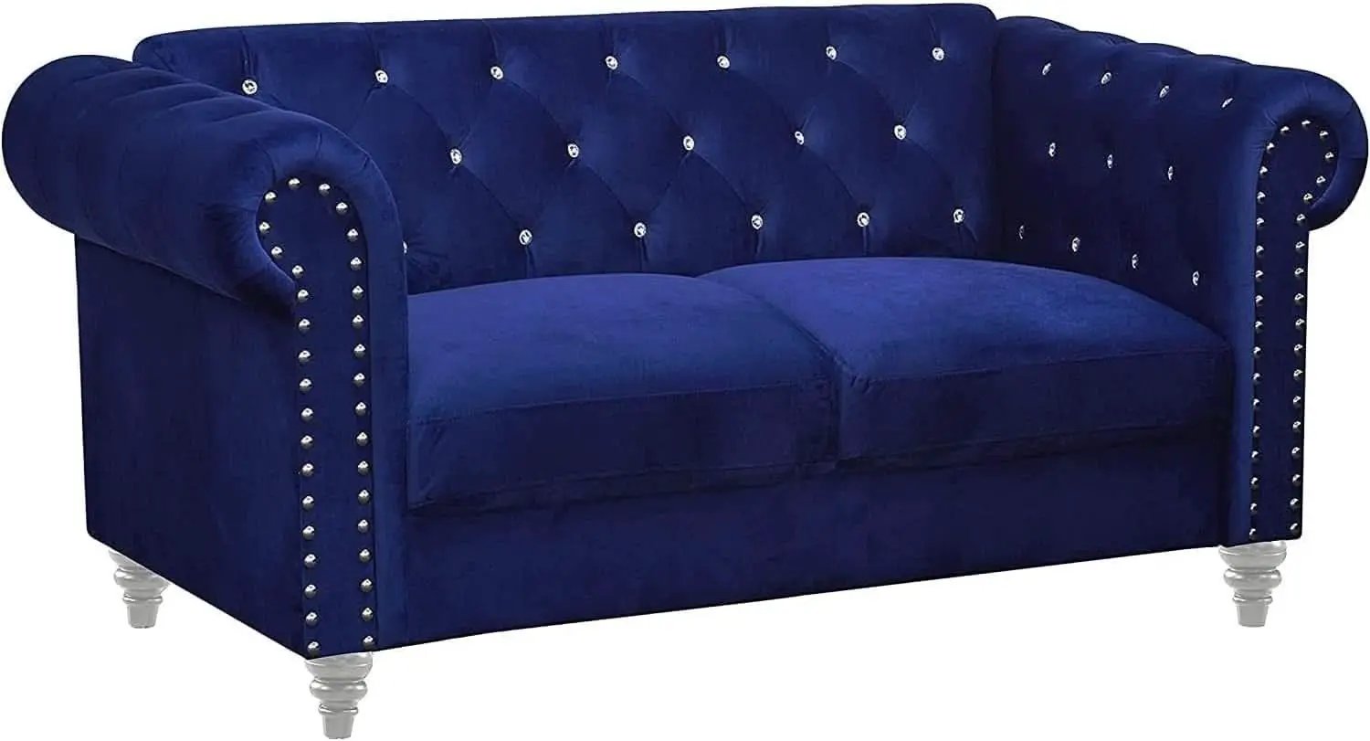 Royal Blue Crystal Tufted Velvet Sofa and Loveseat Set from PriceLows™