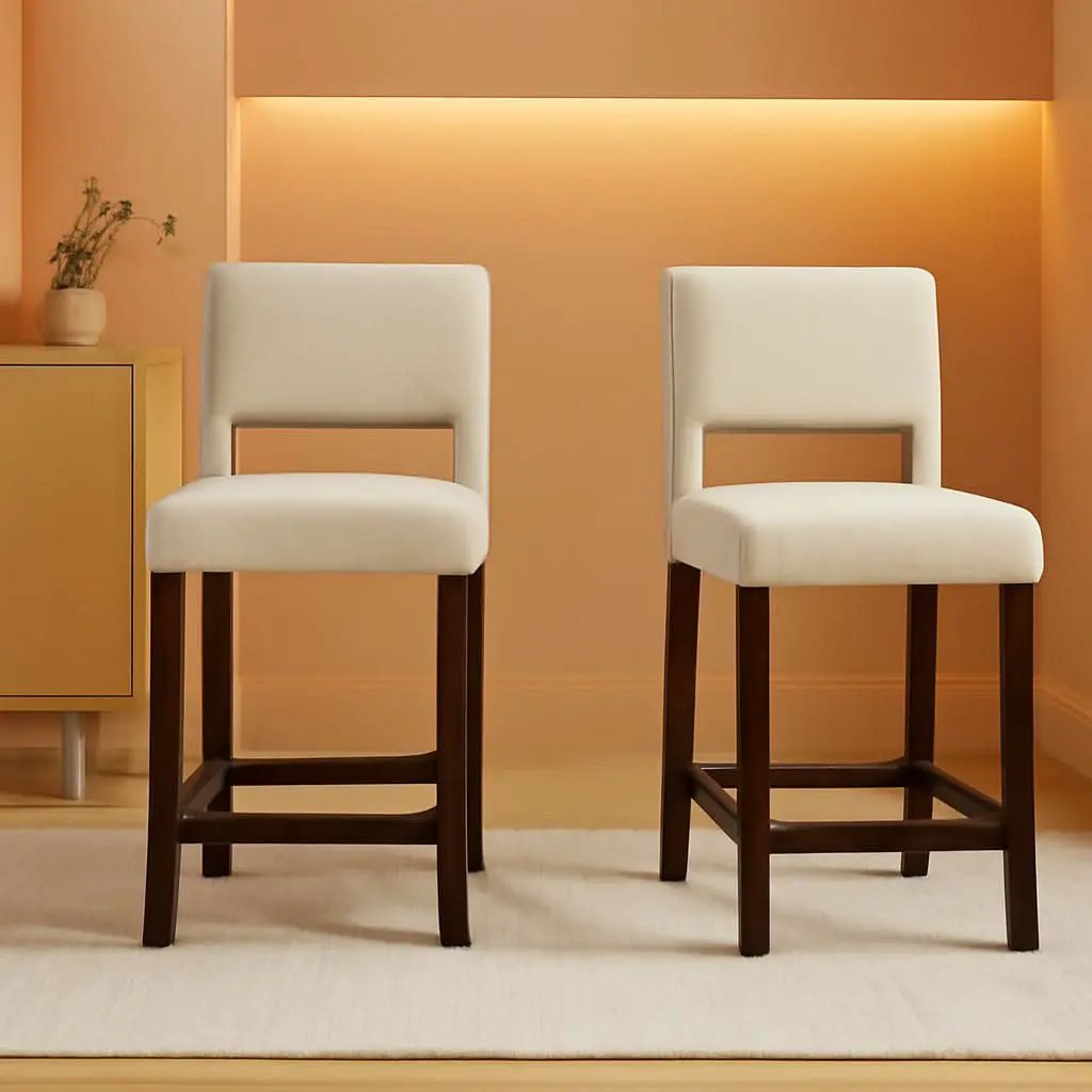 24.5 Inch Counter Height Bar Stools Set Of 4 With Back Upholstered Beige Linen For Kitchen Island from PriceLows™