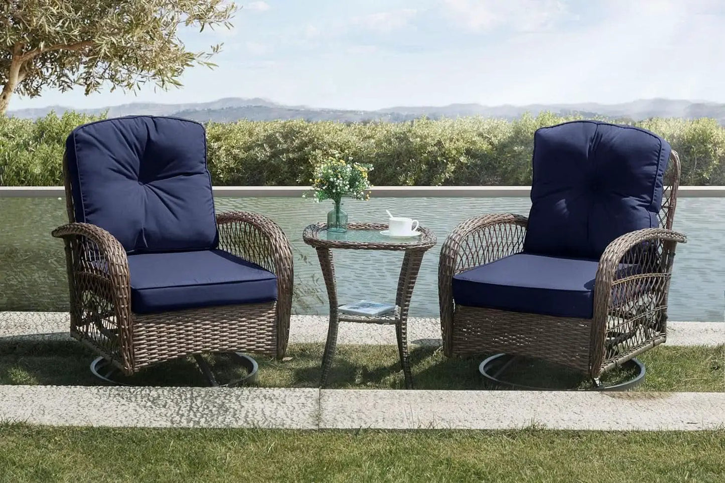 Outdoor Wicker Swivel Glider Rocker Patio Furniture Set from PriceLows™
