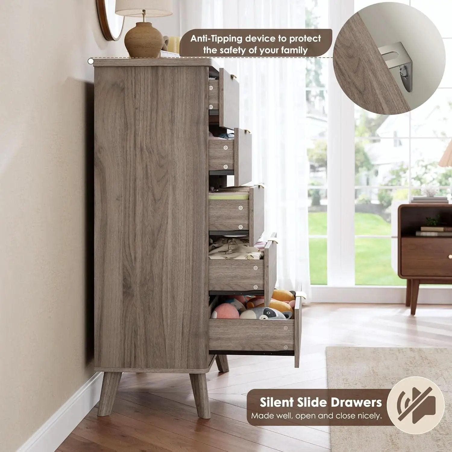 Grey Fluted Contemporary Five Drawer Bedroom Dresser from PriceLows™