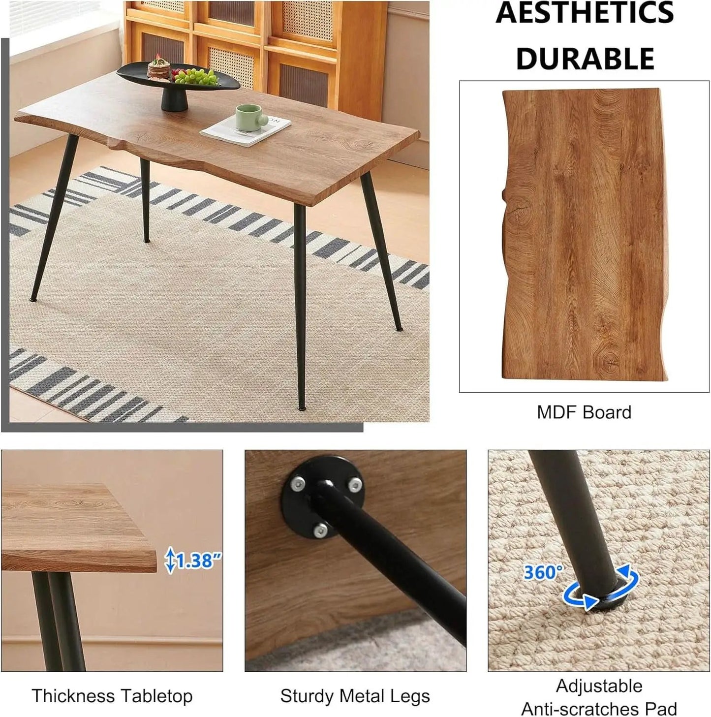 Elegant Walnut Finish 47 Inches Dining Table Set Four from PriceLows™