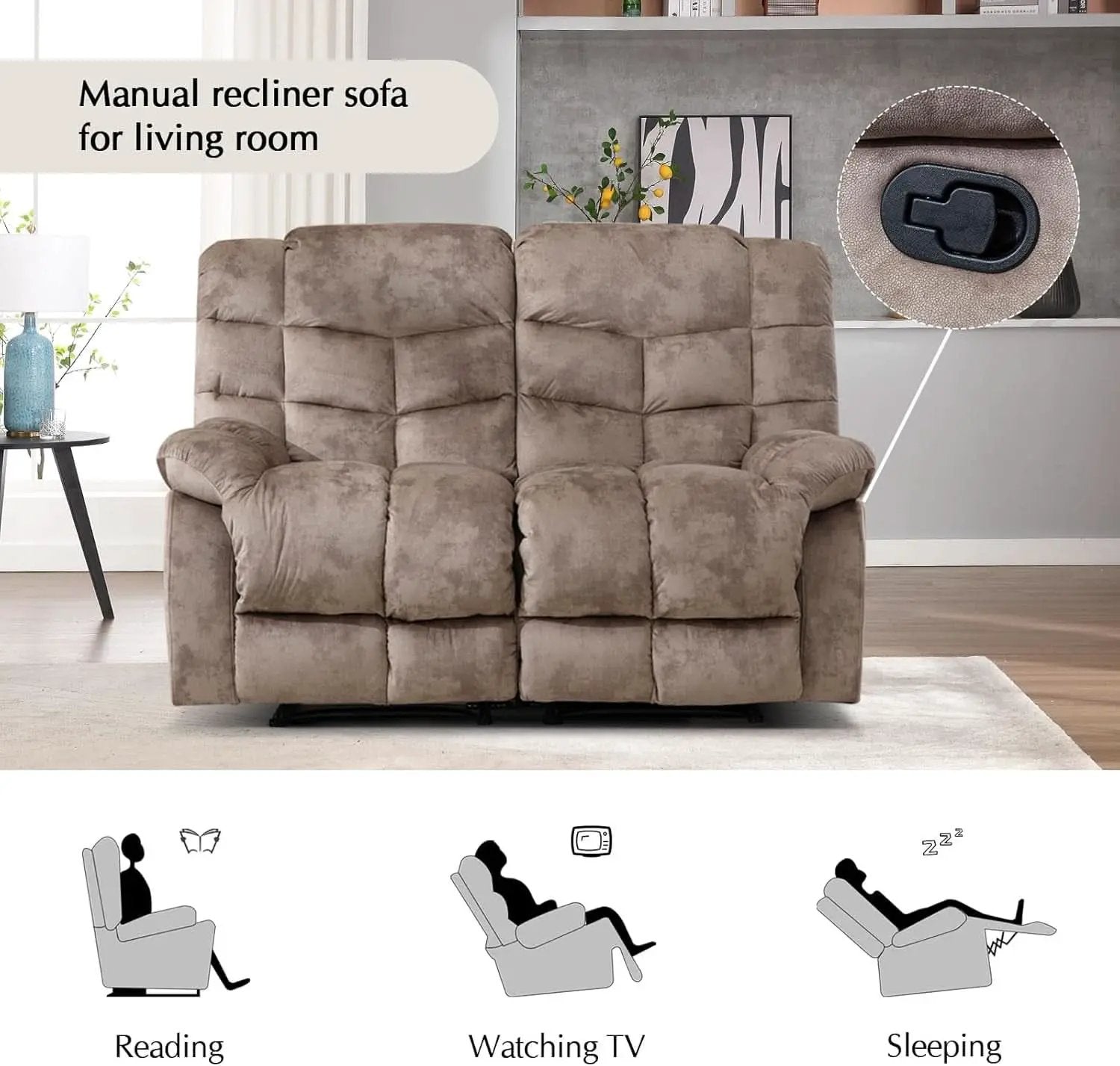 Manual Two Seat Loveseat Recliner Sofa Light Brown from PriceLows™