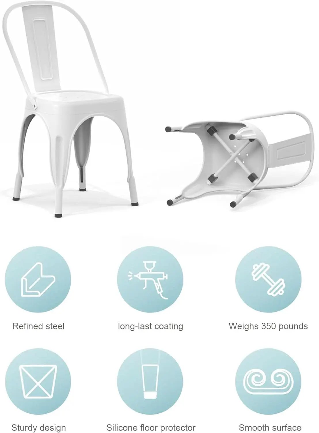 Tolix Style Metal Dining Chair White Stackable Set Of 4 from PriceLows™