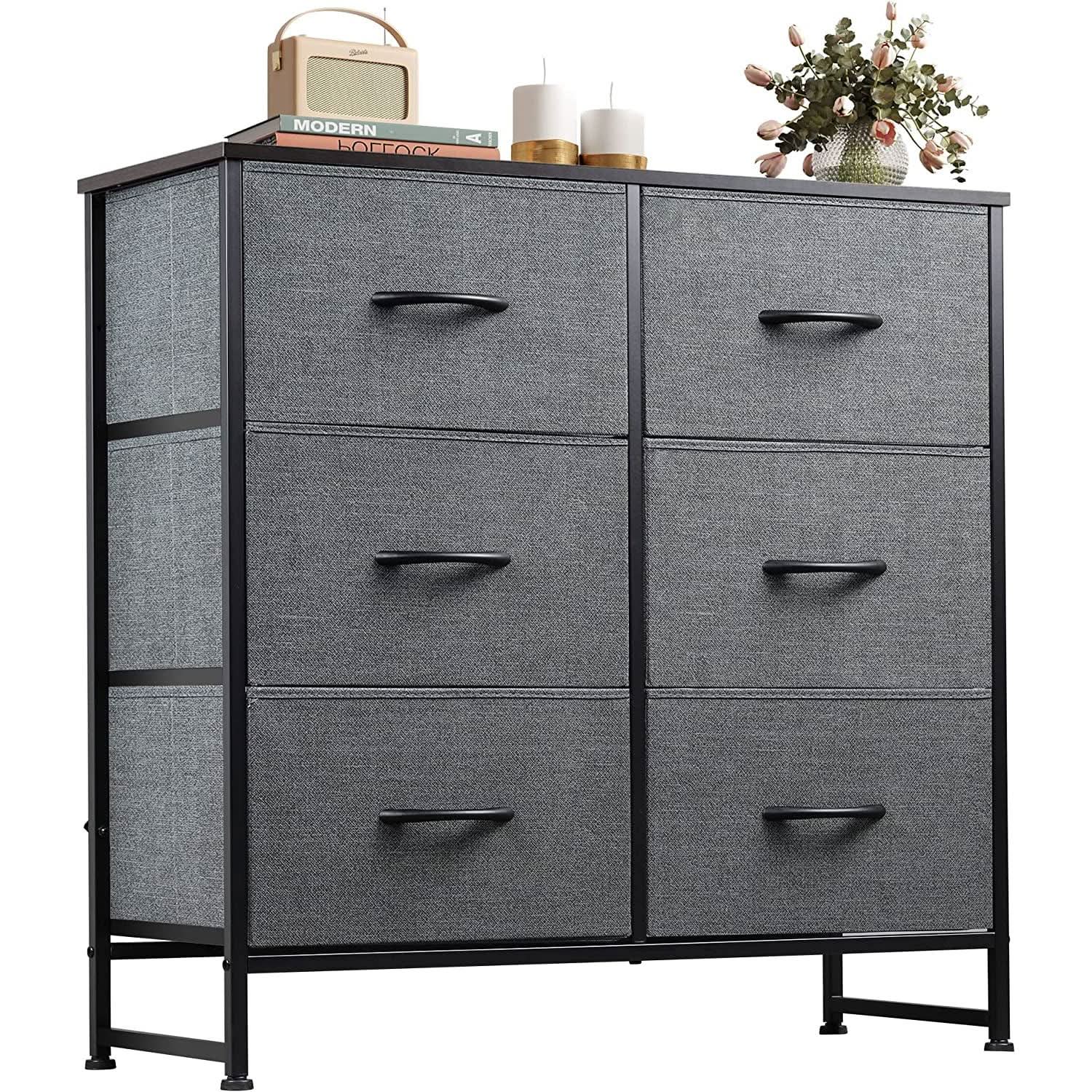 Six Drawer Dark Grey Fabric Dresser For Bedroom Storage from PriceLows™