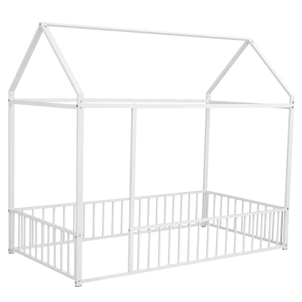 Kids Metal Bed Frame | Roof And Side Fence | Semi Enclosed Space | Three Colors