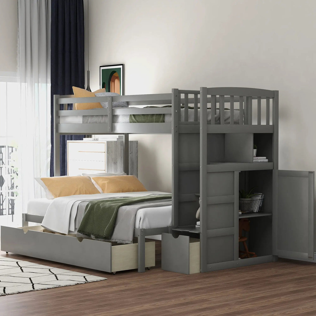 Bunk Bed | Convertible To Full Size | Built In Storage | Integrated Staircase