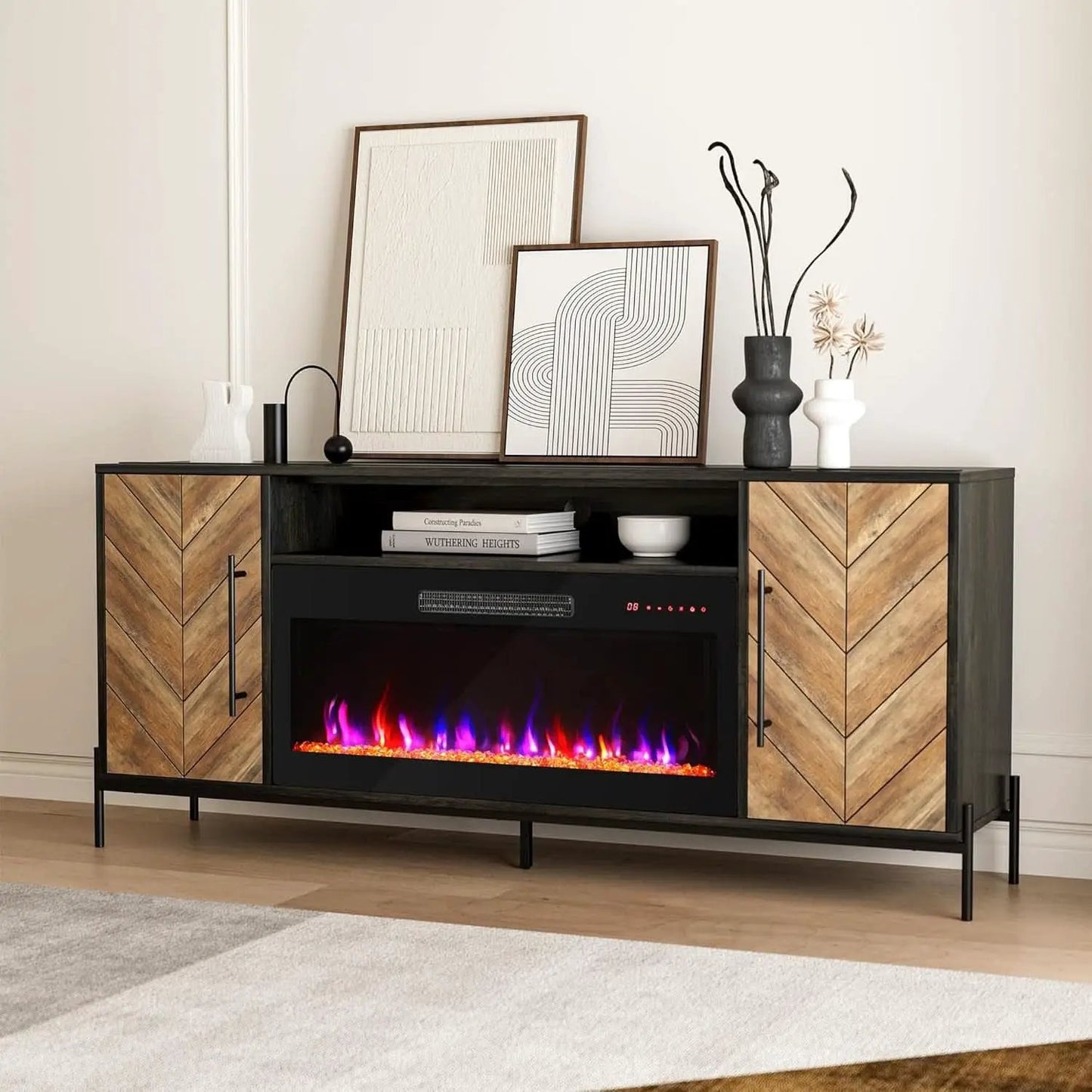 68 Inch TV Stand With 36 Inch Electric Fireplace Heater from PriceLows™