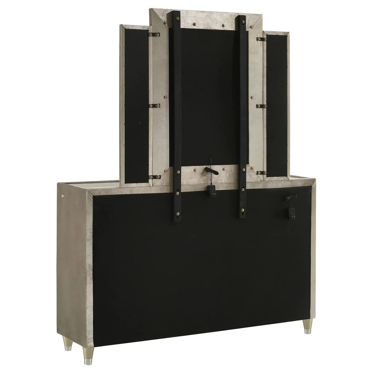 Lorient 8-drawer LED Dresser with Mirror Ivory and Camel | 60.5 x 16 x 77.75 in | Rubberwood & Velvet | Bedroom