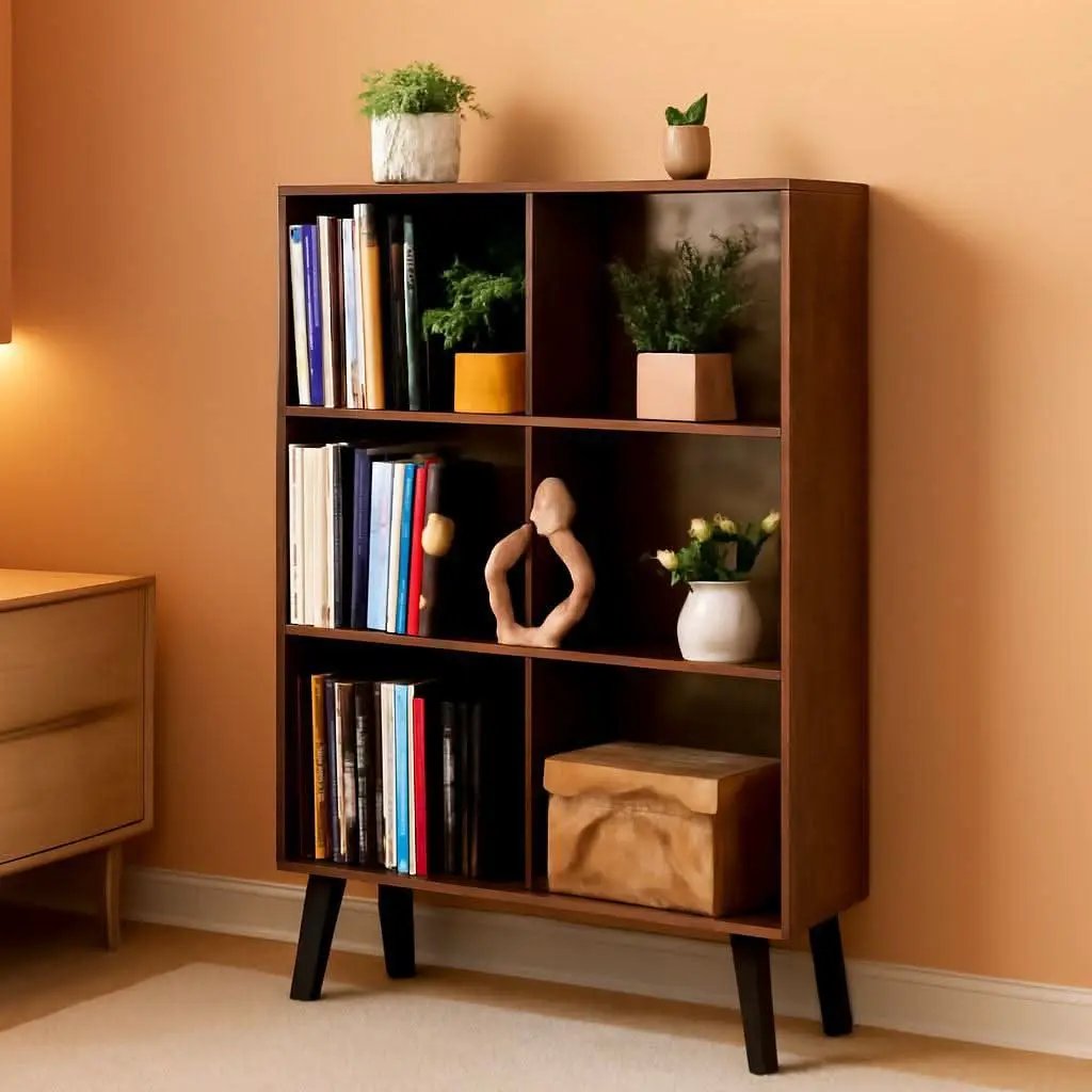 Rustic Brown 3 Tier Cube Bookshelf With Open Sides from PriceLows™