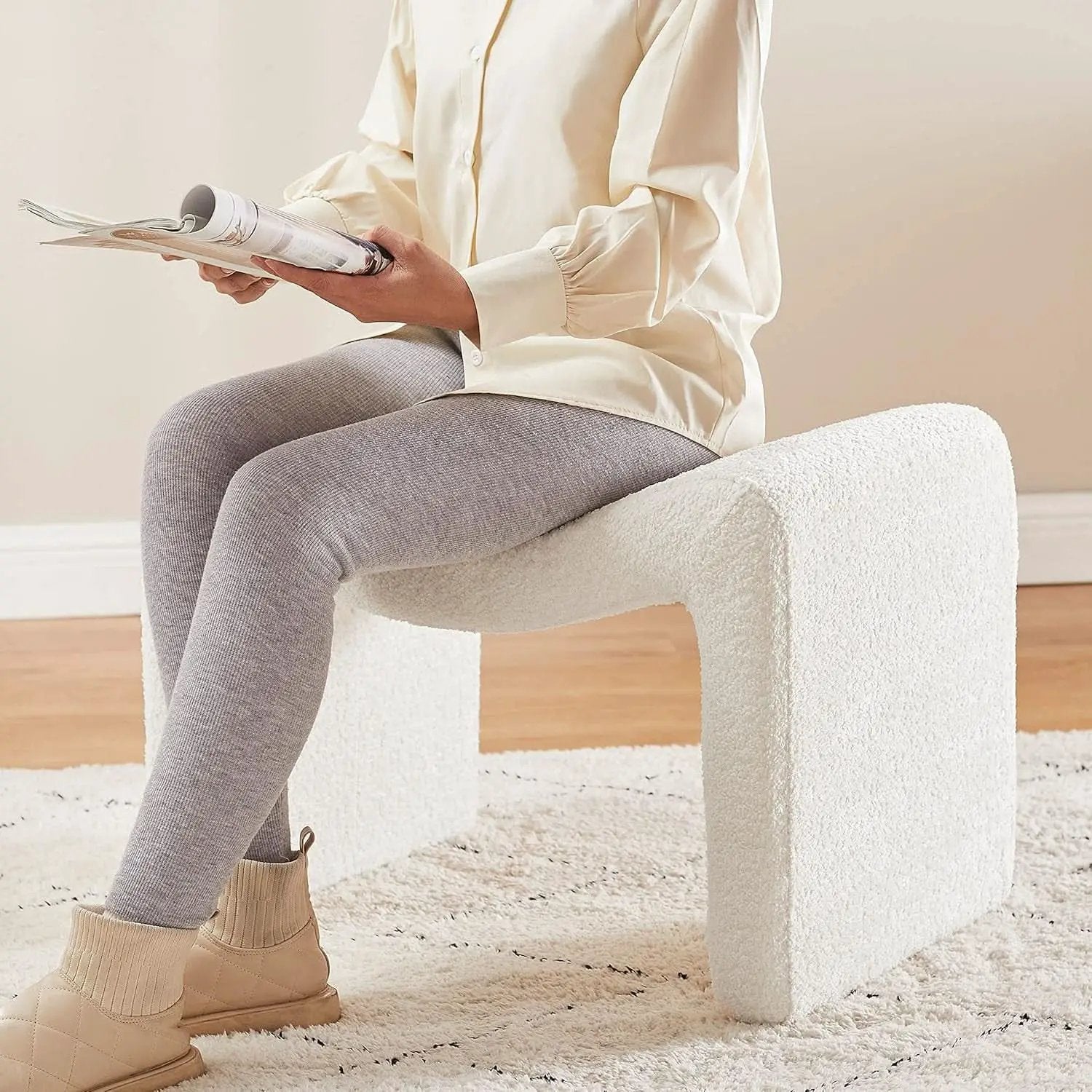 Large White Ottoman Footstool Multifunctional Living Room from PriceLows™