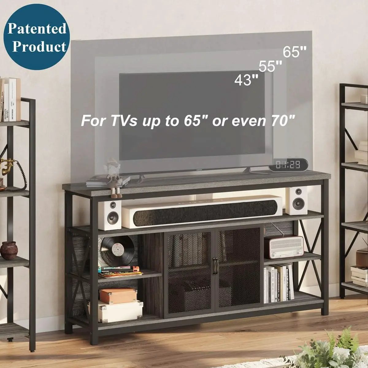 Tall TV Stand for 65 Inch TV With Storage Cabinet Grey Oak from PriceLows™