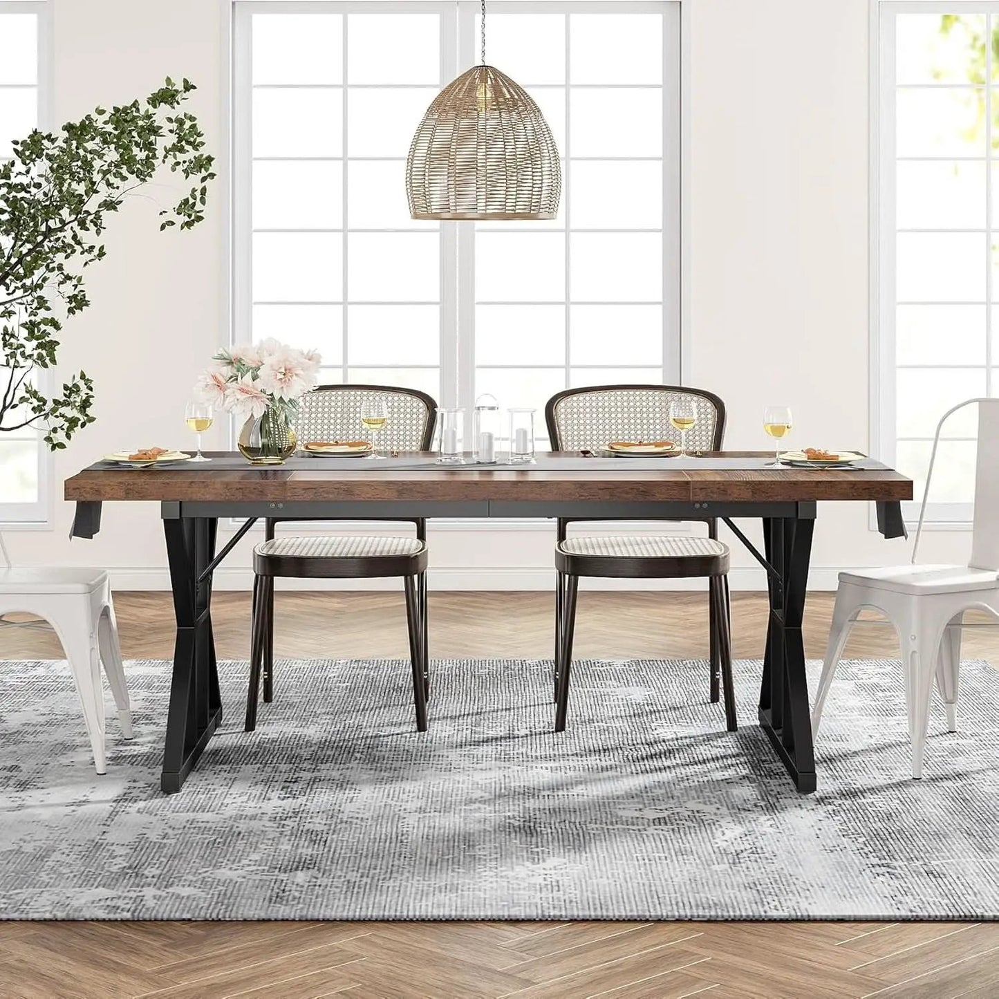 Farmhouse 70.8 Inch Wood Dining Table With Metal Legs from PriceLows™