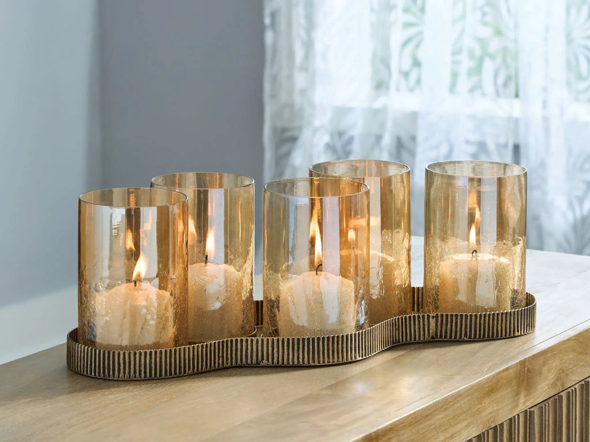 Evereton Candle Holder | 19.75 x 8.25 x 6.63 in | Glass & Metal | Antique Gold Finish