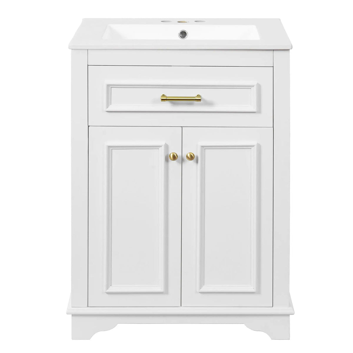 Bathroom Vanity With Integrated Sink, 2 Door Cabinet With Tip Out Drawer | 3 Pieces | Solid Wood & Iron | Bathroom