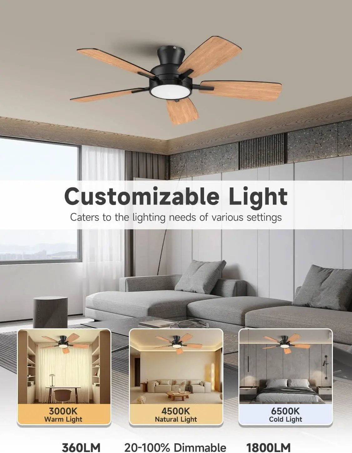 46 Inch Black Ceiling Fan With Remote Dimmable Light 3CCT from PriceLows™