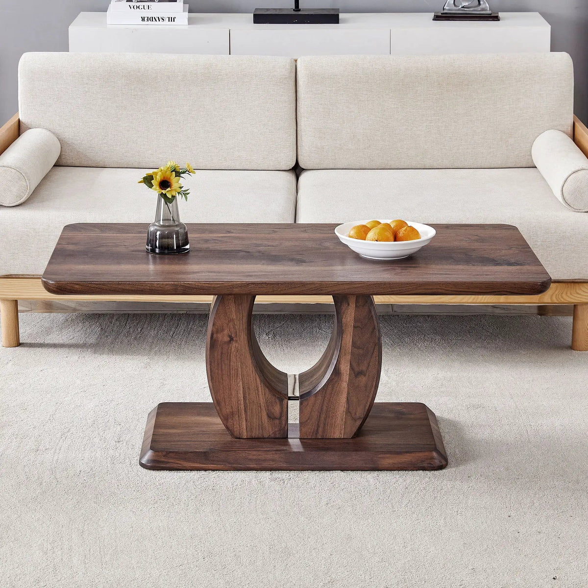 Modern, Minimalist Rectangular Coffee Table | 43.3 x 22.4 x 18.3 in | Walnut | Living Room