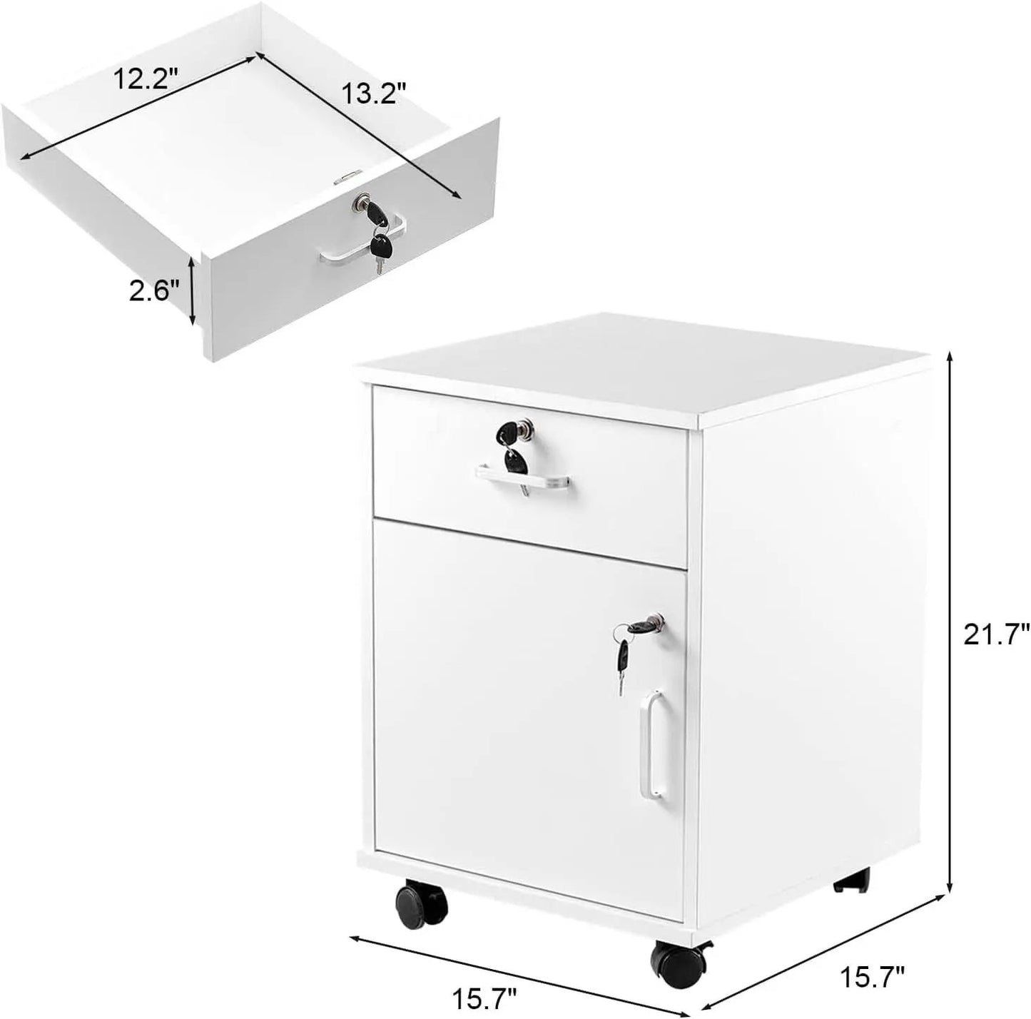 White Mobile File Cabinet With Lockable Drawer And Door from PriceLows™