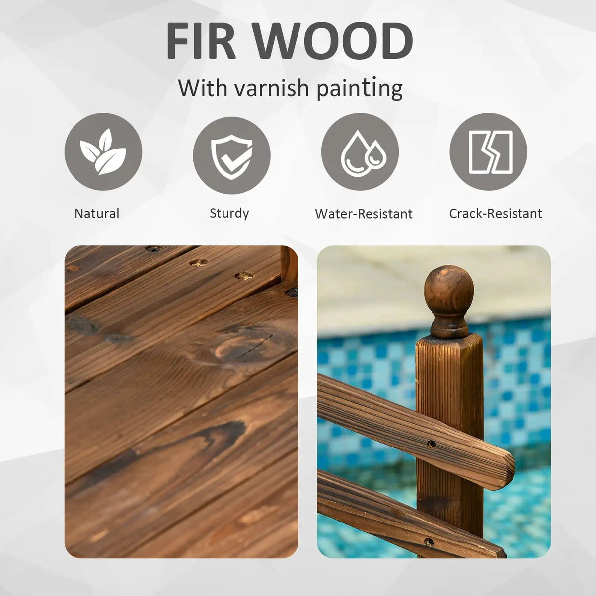 Outsunny Fir Wood Garden Bridge Arc Walkway With Side Railings, Perfect For | 89.75 x 29.5 x 43.25 in | Wood | Brown