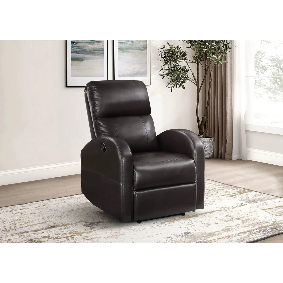 Meglia Power Recliner Chair | Button-Operated Reclining | Rounded Arms | Contemporary Neutral Design