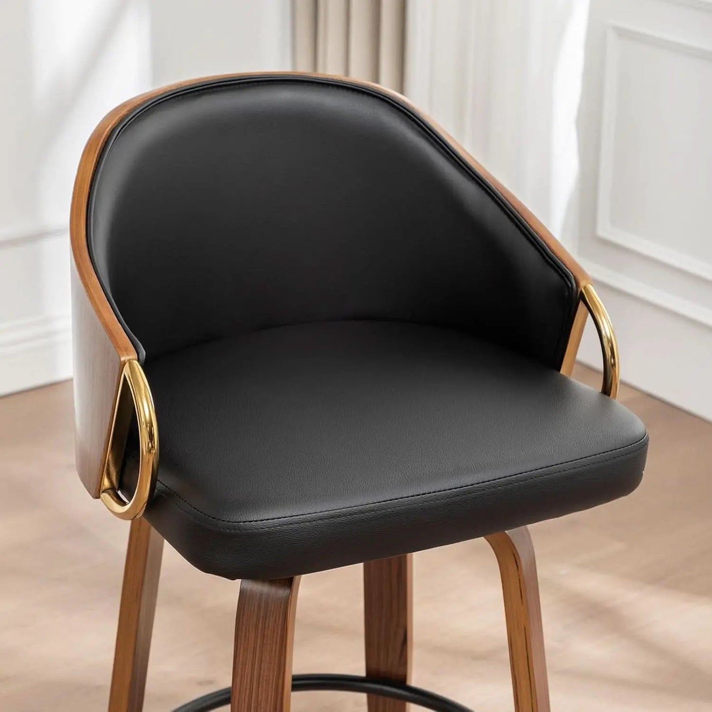 26 Inch Swivel Barstools Set of Two Black Leather from PriceLows™