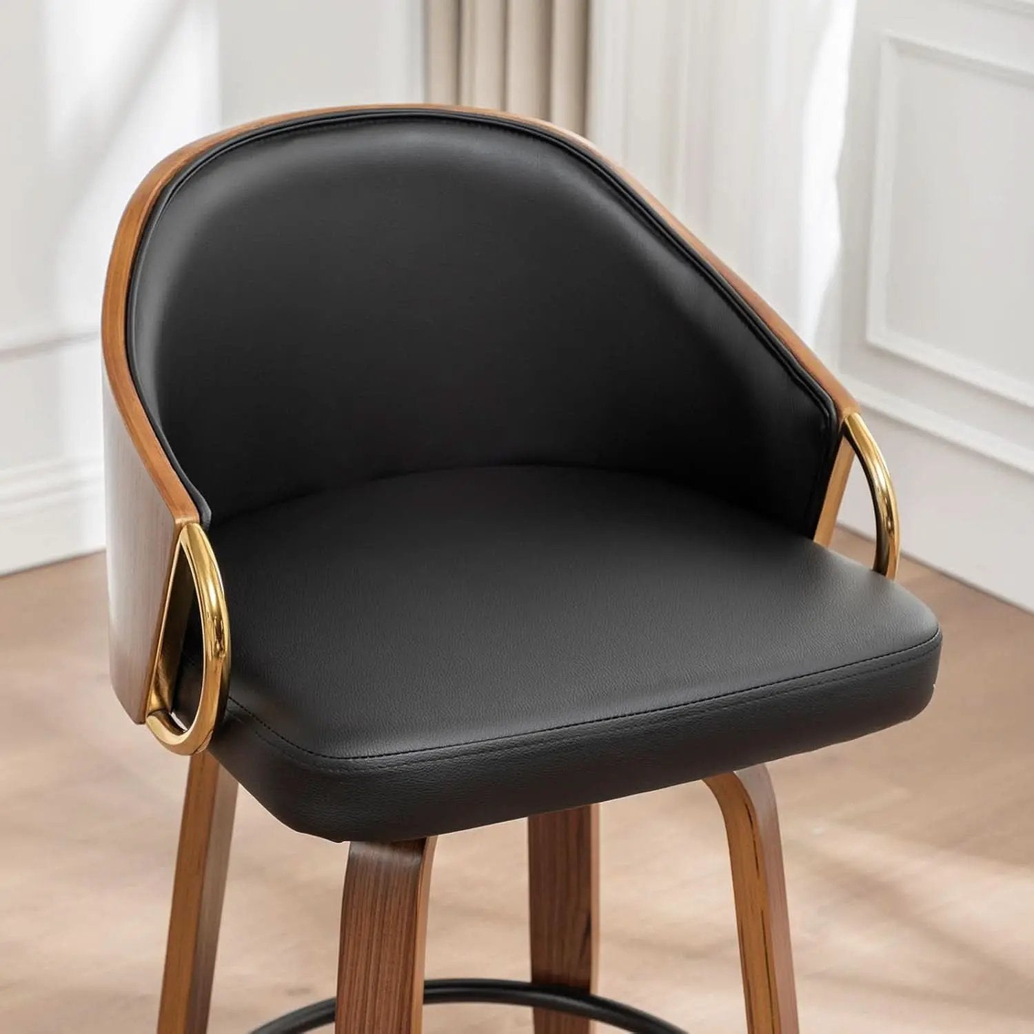 26 Inch Swivel Barstools Set of Two Black Leather from PriceLows™