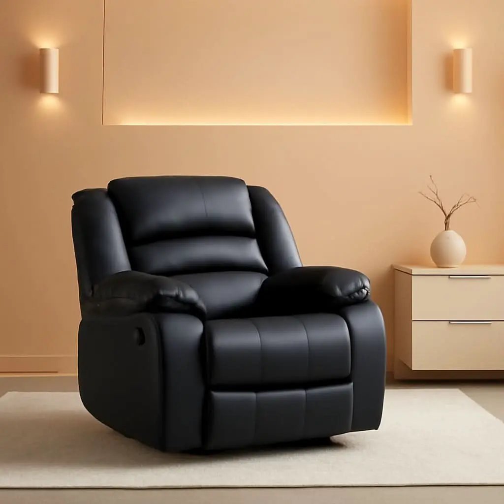 Black Recliner Chair Set of 2 With Overstuffed Cushions from PriceLows™