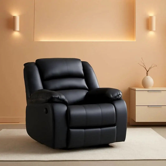 Black Recliner Chair Set of 2 With Overstuffed Cushions from PriceLows™