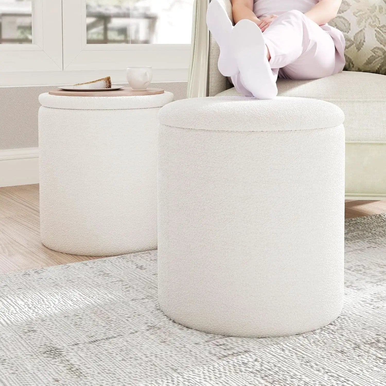 White Storage Ottoman Pouf With Hidden Compartment from PriceLows™