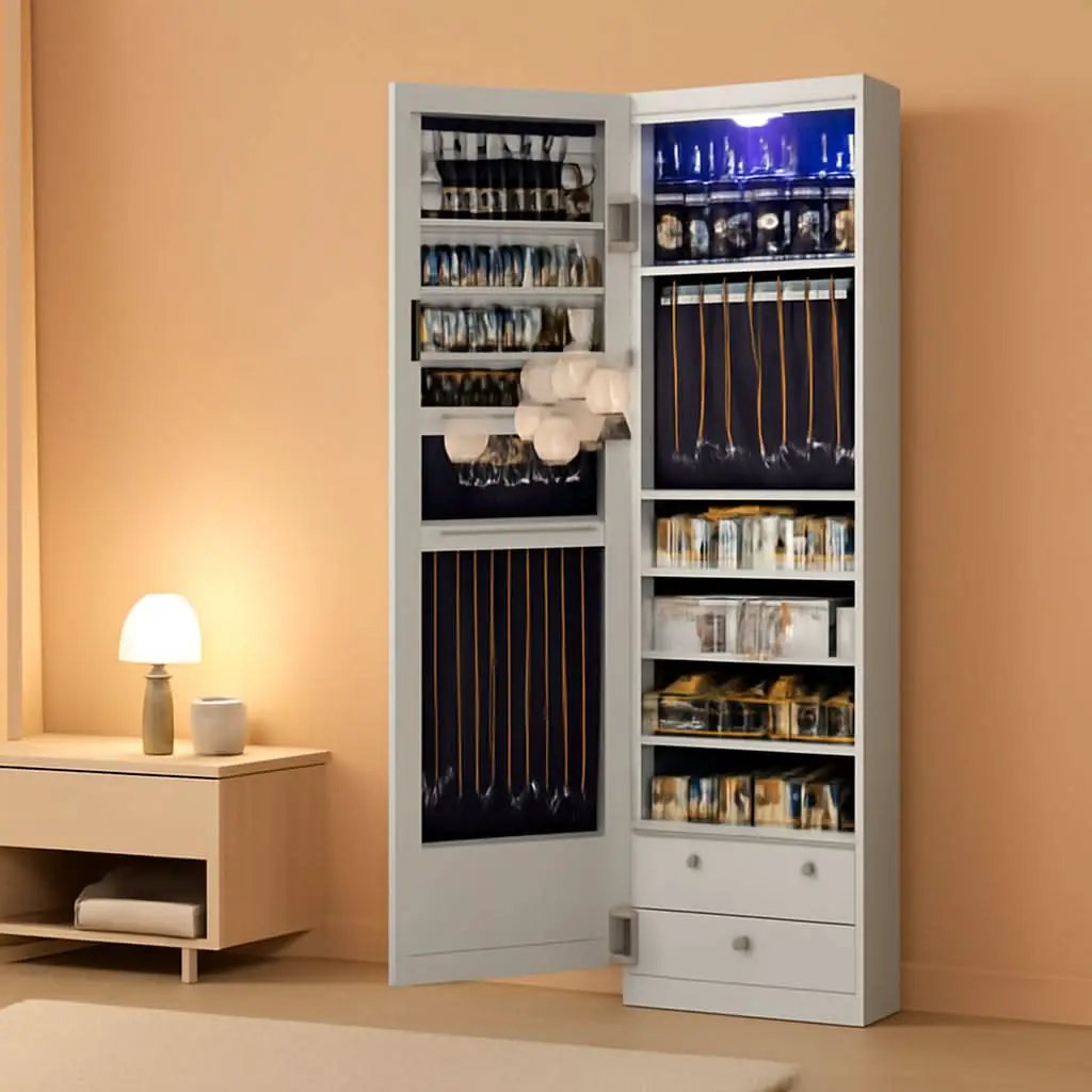 47.2 Inch Tall Lockable Jewelry Cabinet With Mirror Gray from PriceLows™