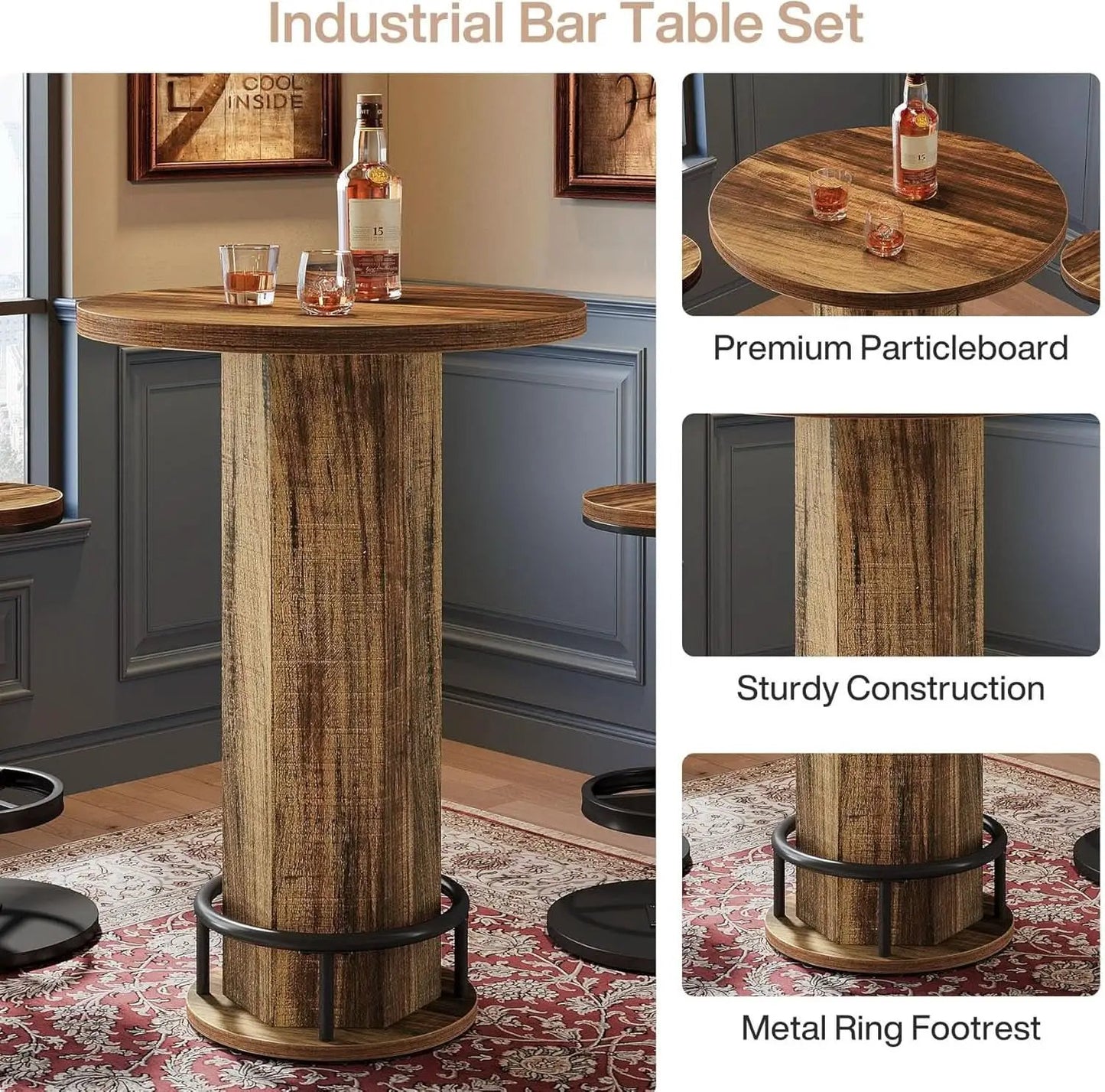 Round Bar Table With Chairs Matte Black Powder coated from PriceLows™