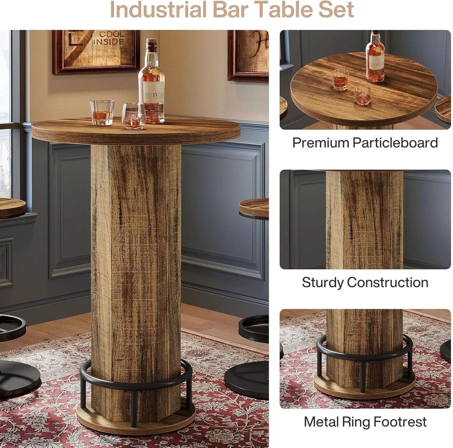 Round Bar Table With Chairs Matte Black Powder coated from PriceLows™
