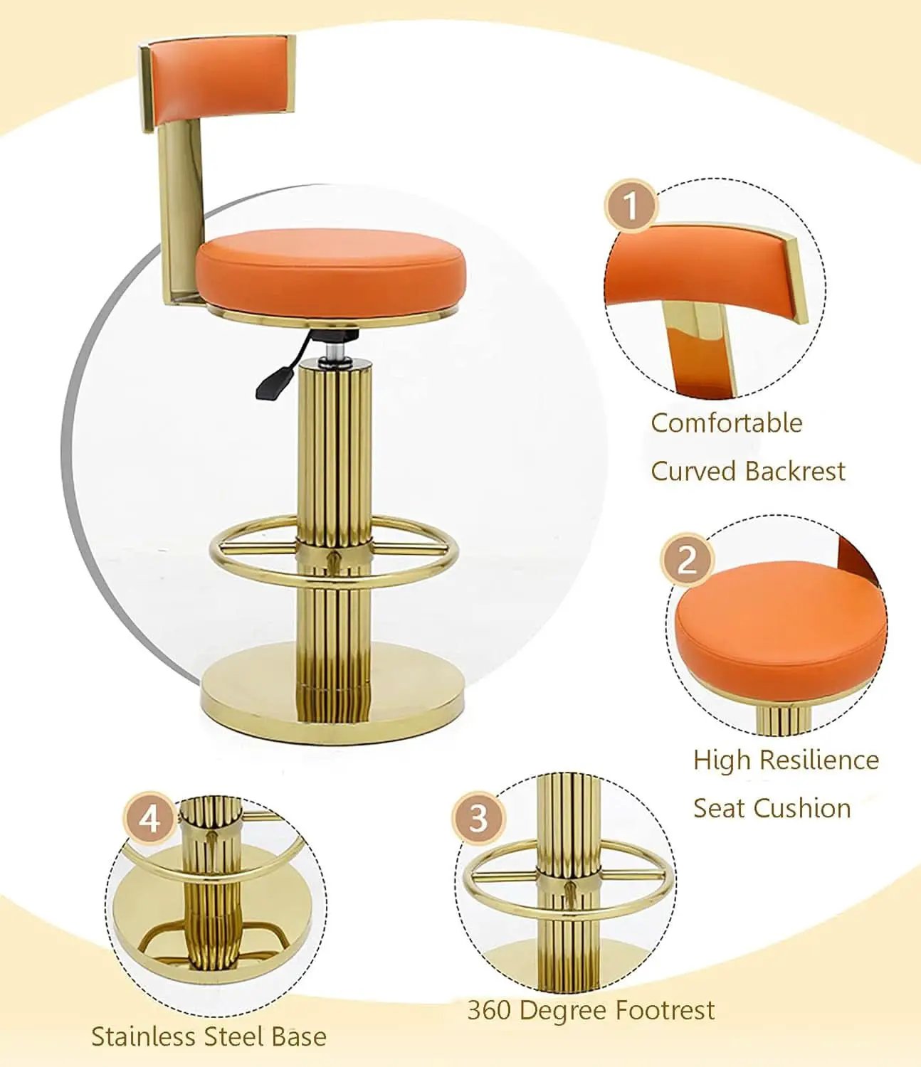 Modern Adjustable Counter Height Bar Stools with Back from PriceLows™