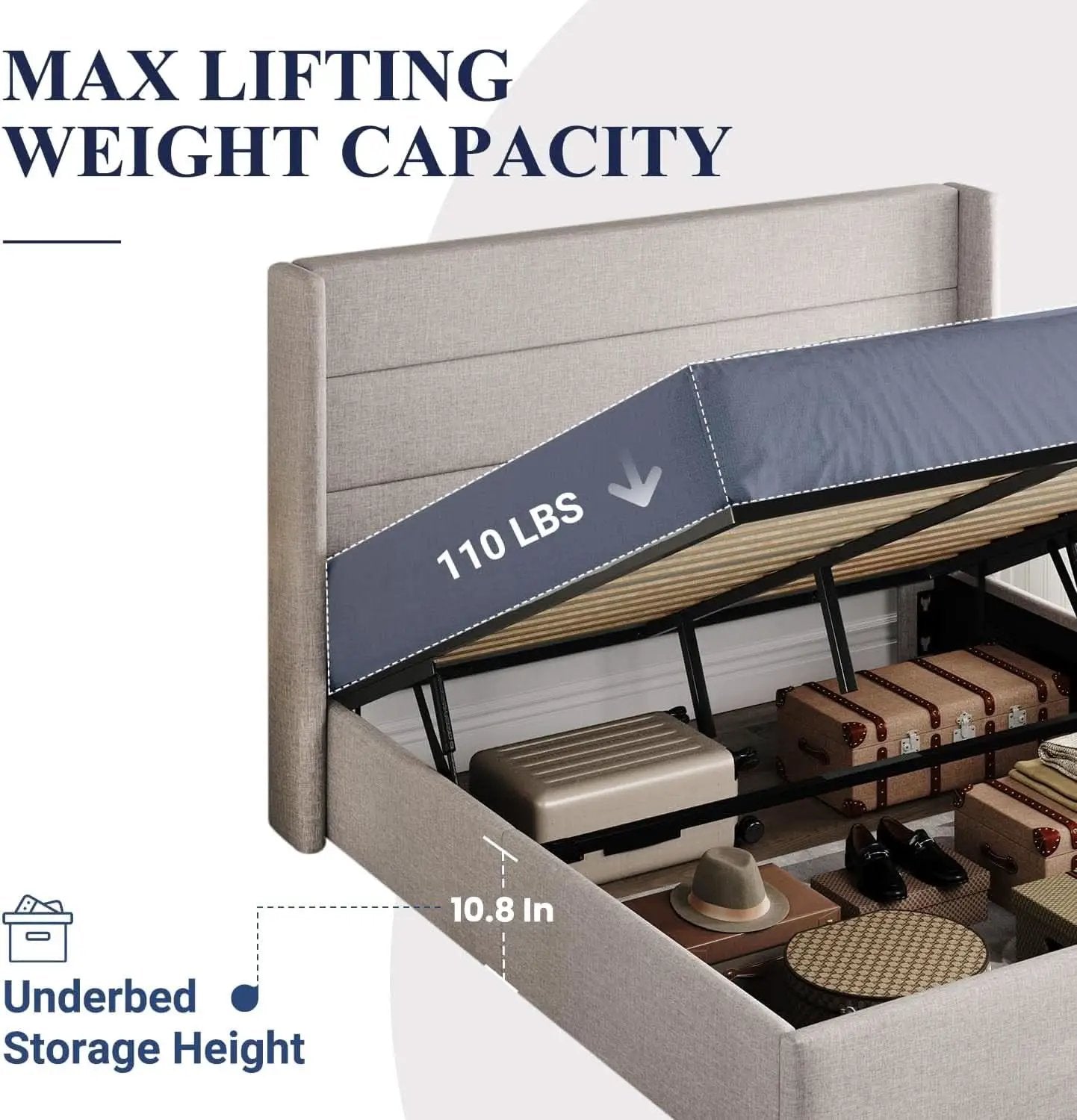 Queen Size Lift Up Storage Bed With Hydraulic Headboard from PriceLows™