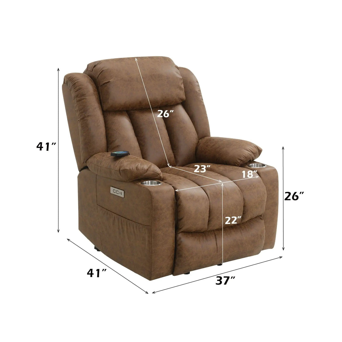 Aire Power Motion Recliner With Lift Heating Massage Function - Massage Chair | 41 x 37 x 41 in | Living Room Furniture | Brown