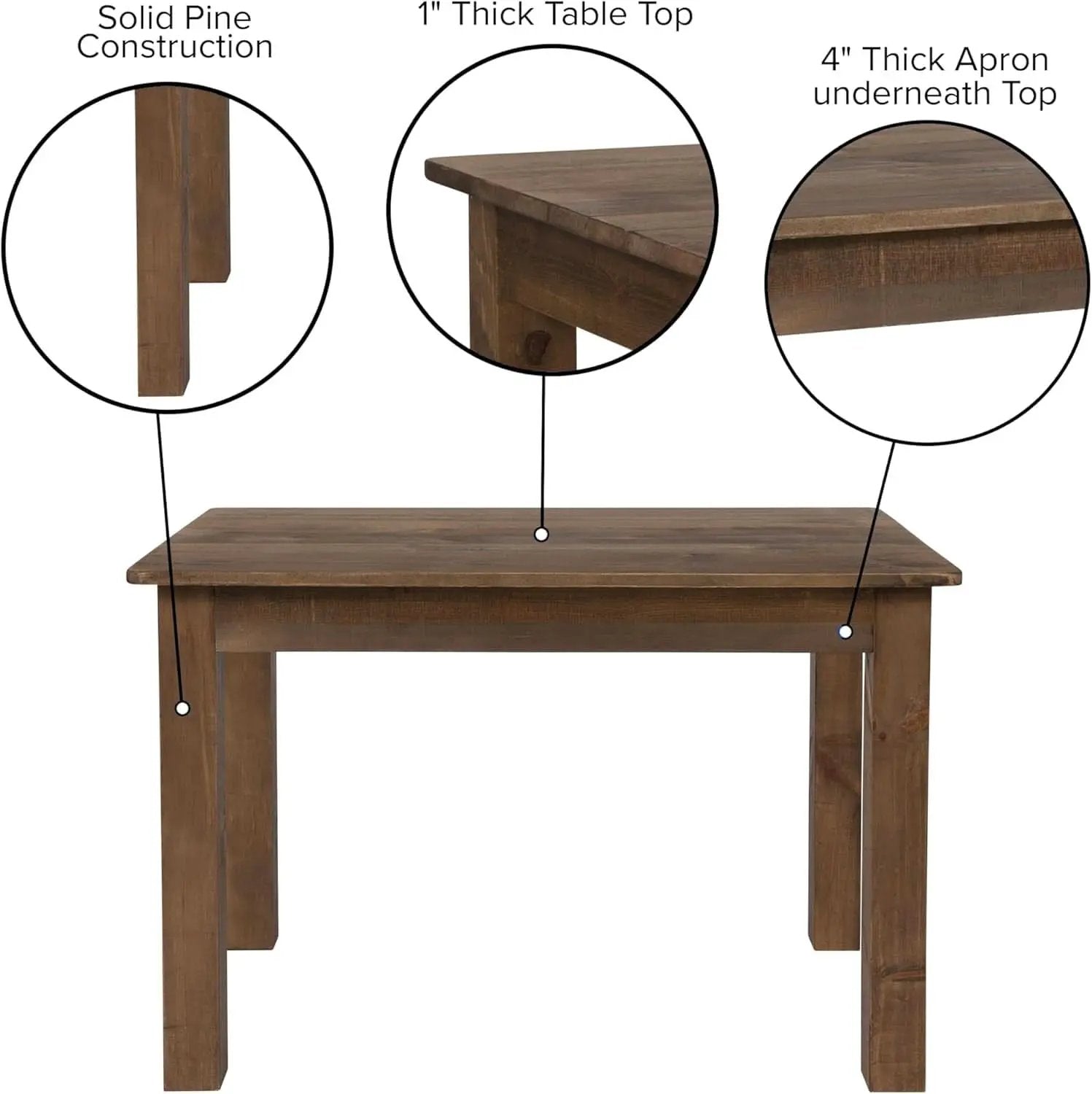 Rustic Brown Solid Wood Dining Table 46x30 Seats 4 from PriceLows™