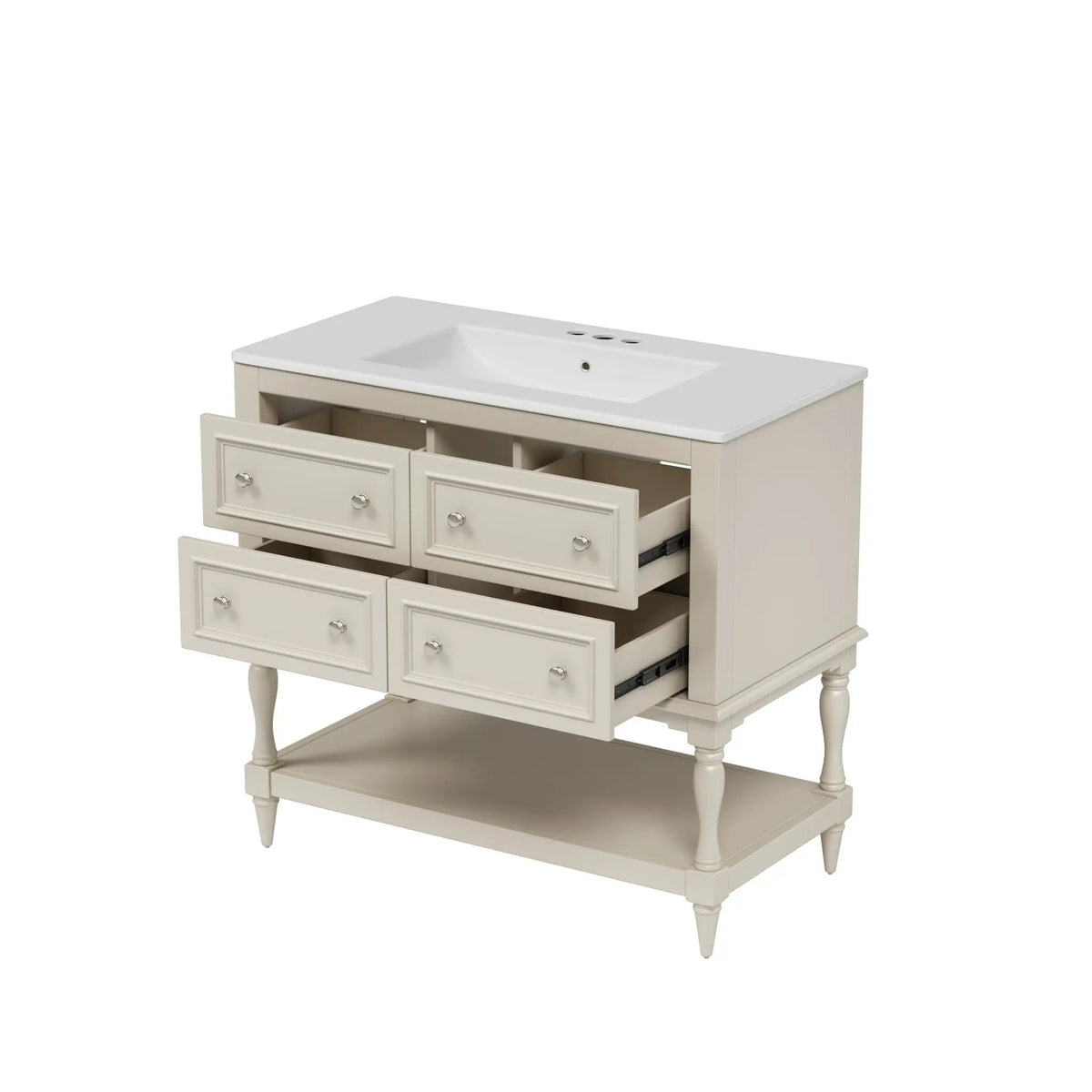 36 Inch Bathroom Vanity With Undermount Sink | 4 Extension Drawers | Solid Wood Frame | Ceramic Sink
