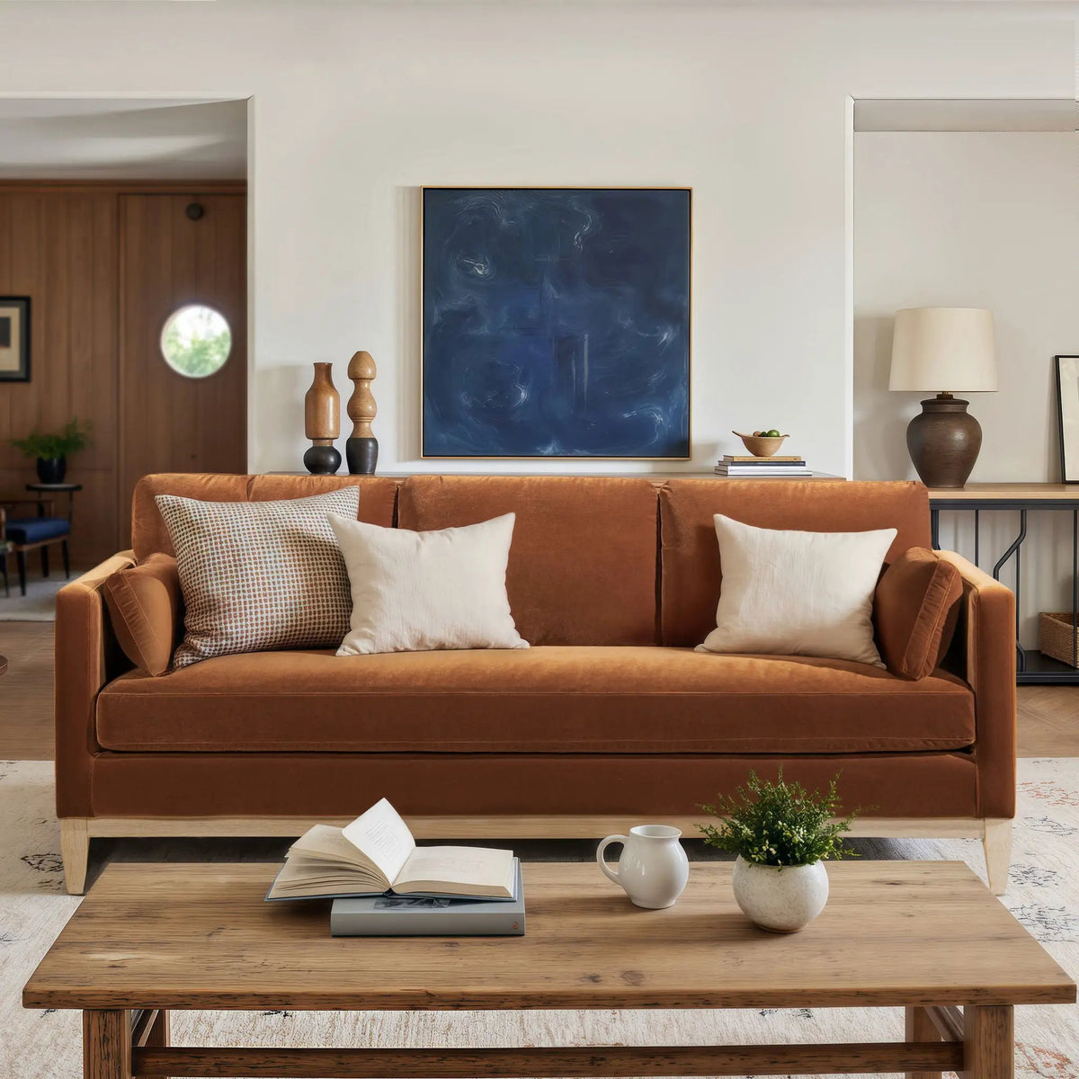 Knox Modern Farmhouse Sofa | Feather-Down Wrapped Cushions | Reversible Cushions | 84 Inch Length