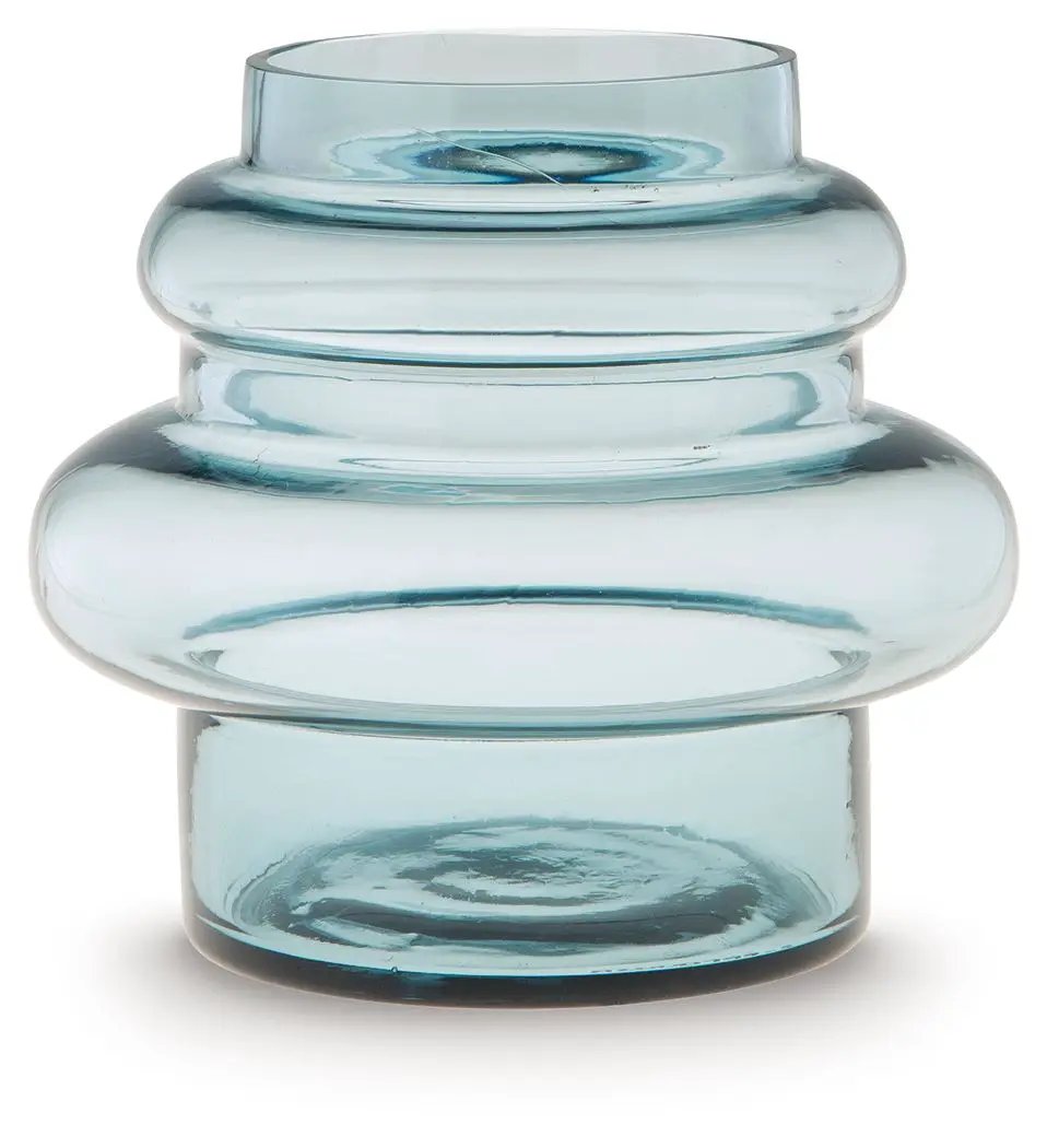 Vallmen Blue Blown Glass Vase | Statement-Making Accent | Contemporary Design | 8 Inch Width