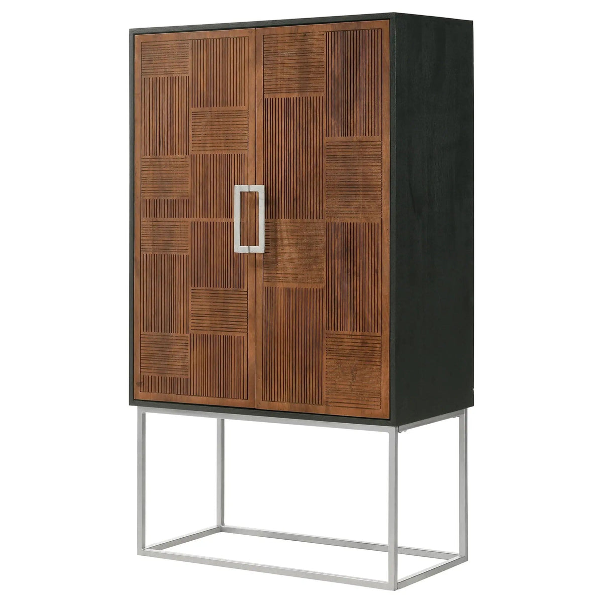 Borman 2-door Home Bar Cabinet Wine Storage Walnut and | 36 x 18 x 63.5 in | Mango Wood & Walnut | Black