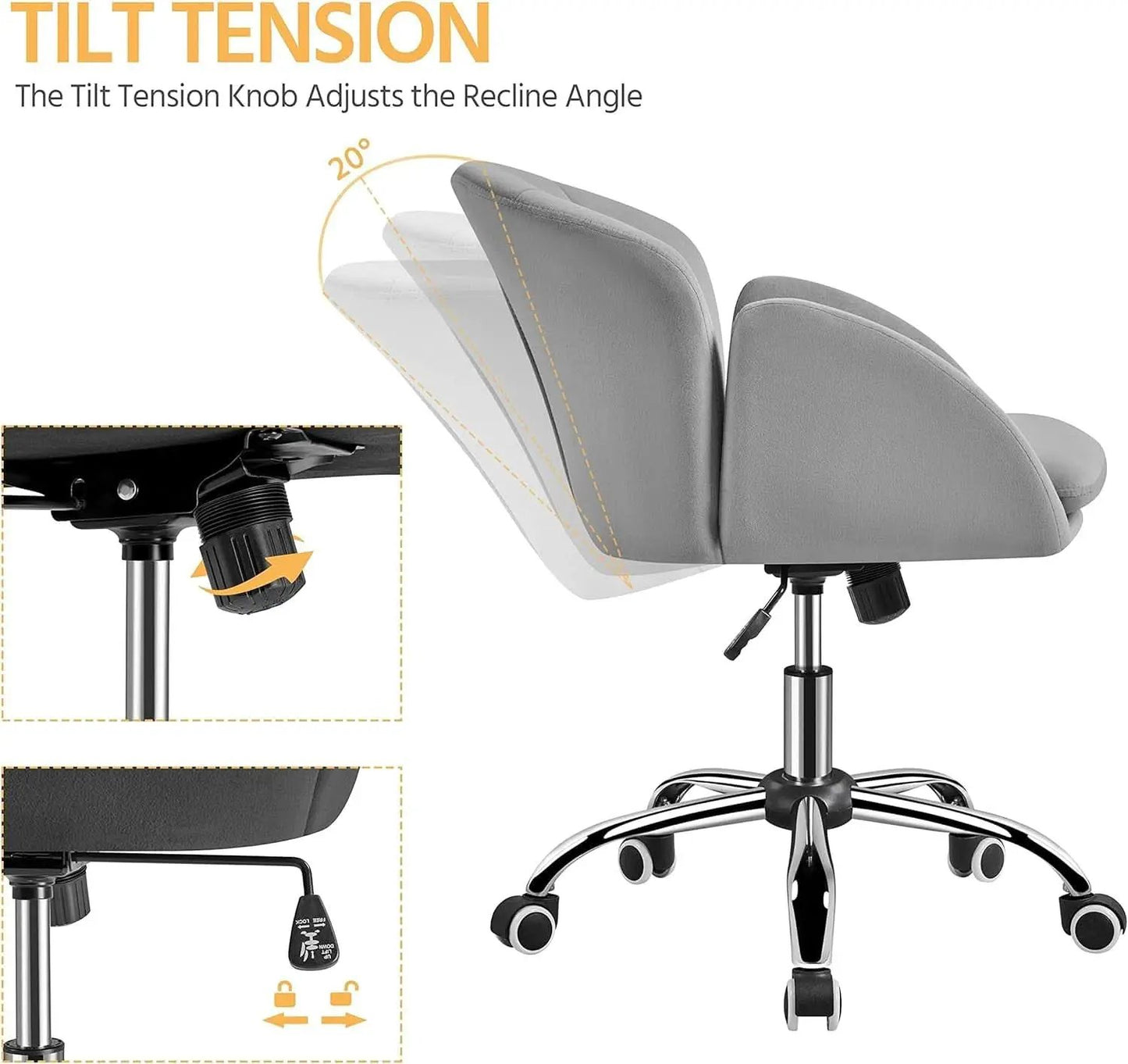 Velvet Desk Chair Armrests Light Gray Modern Office Chair from PriceLows™