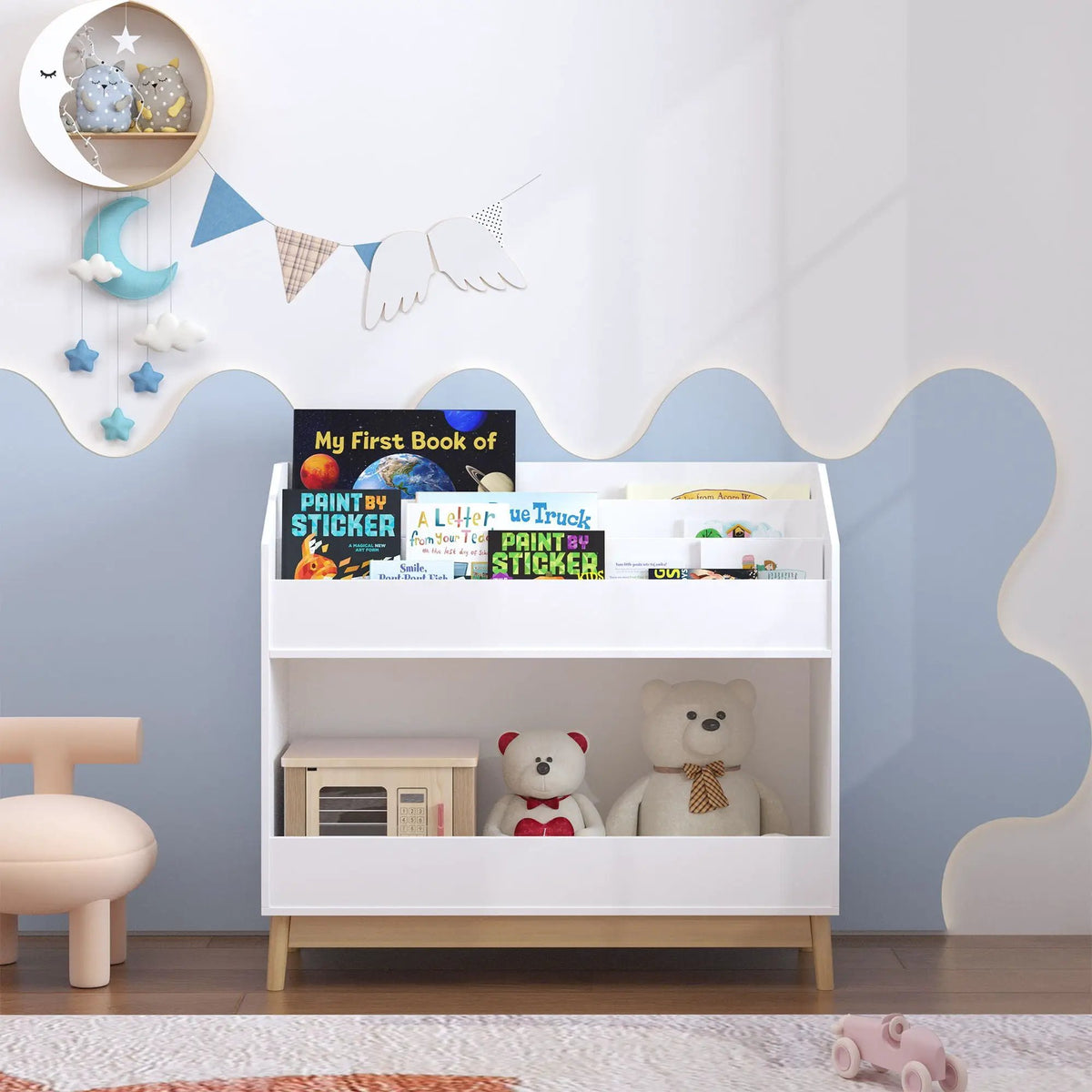 Bookcase Organizer | 3 Tier Display Shelf | White Storage Unit | Compact